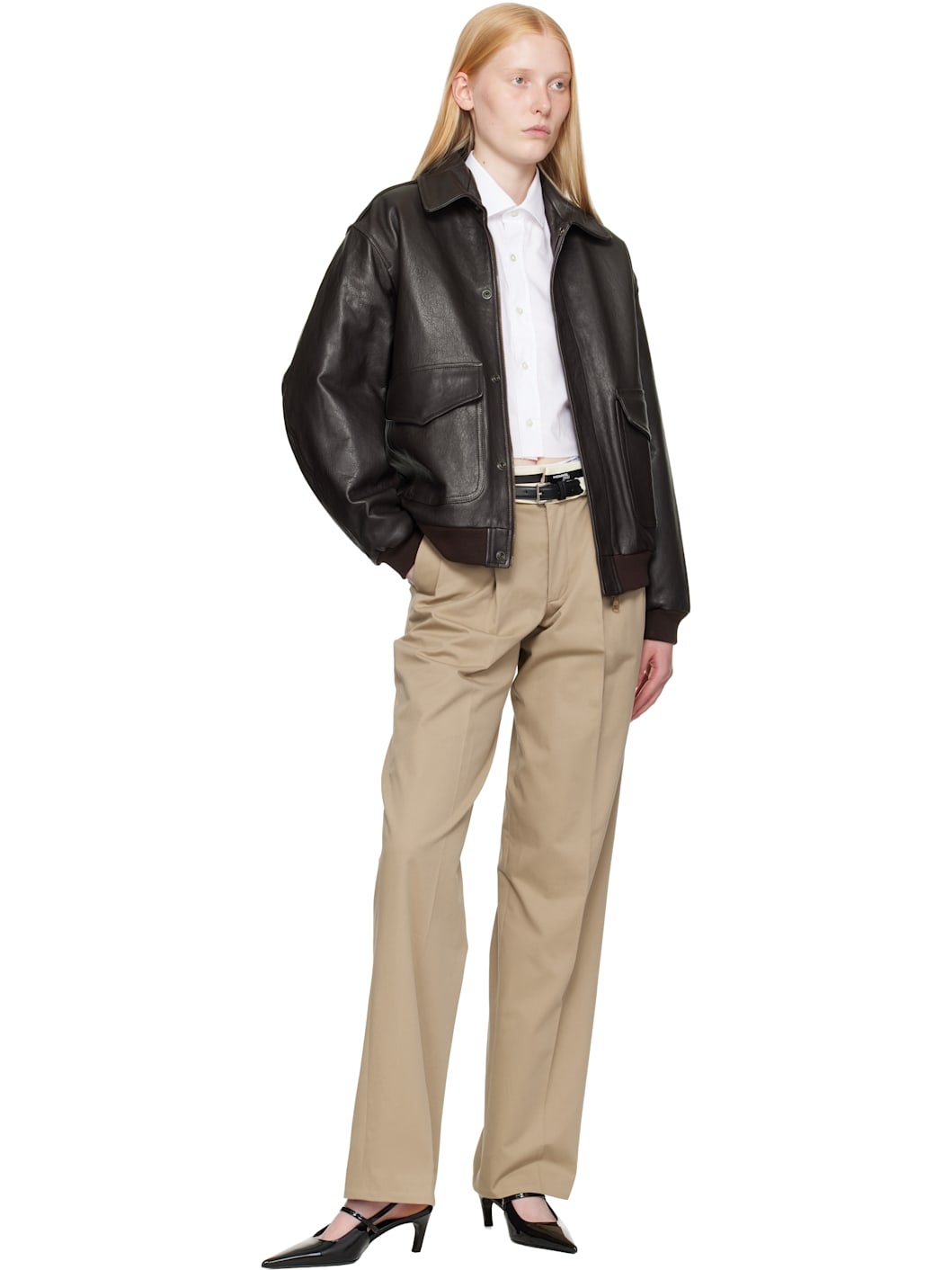 Brown Leather Bomber Jacket - 4