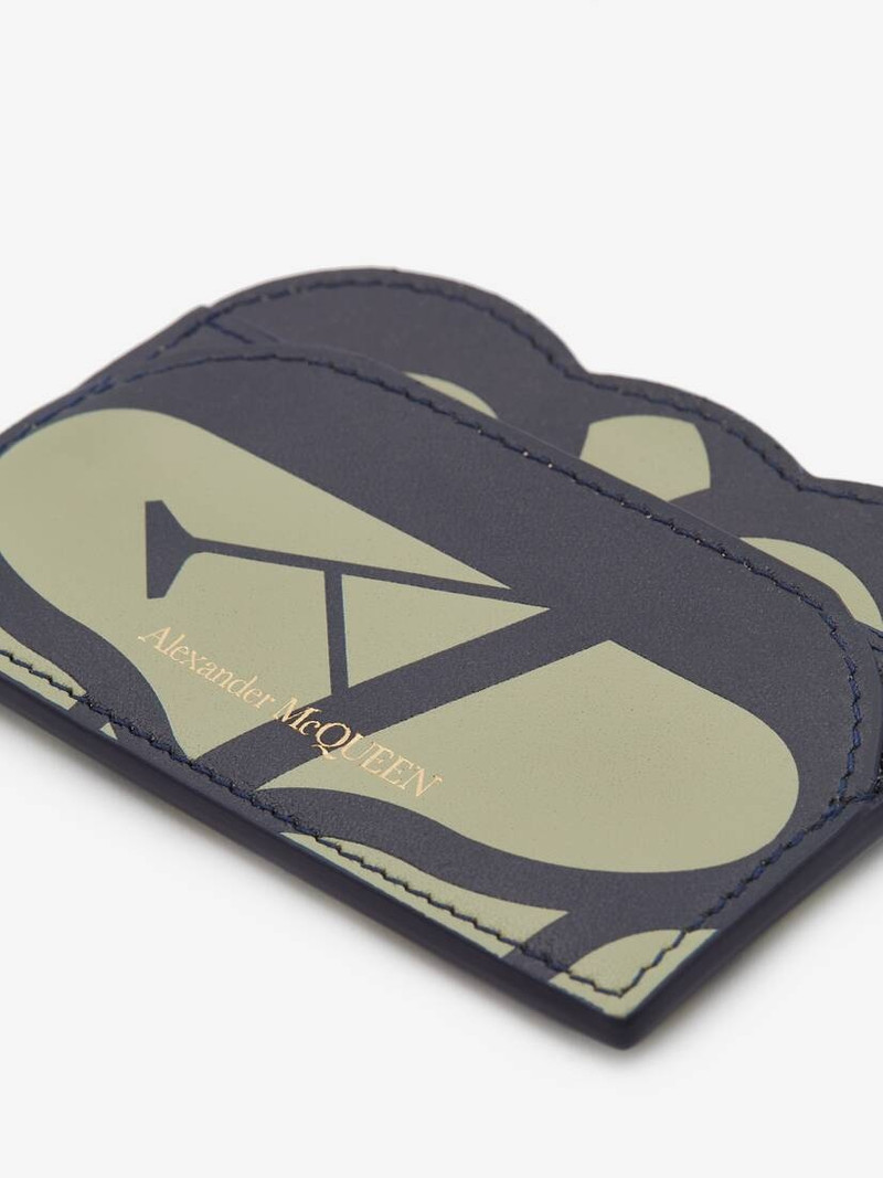 Alexander McQueen Seal Logo Card Holder in Sage/navy outlook
