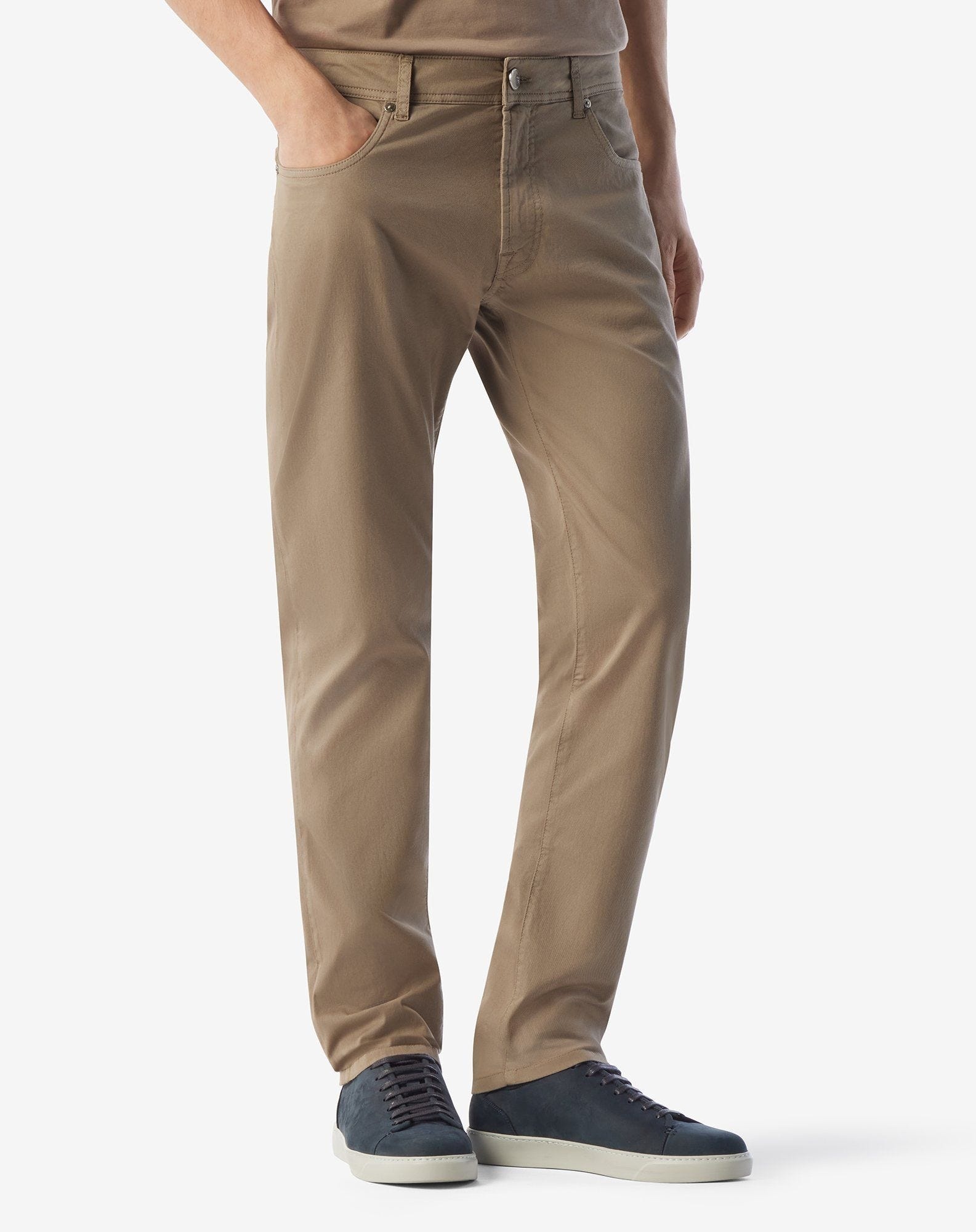 Dark beige 5-pocket stretch cotton trousers - 2