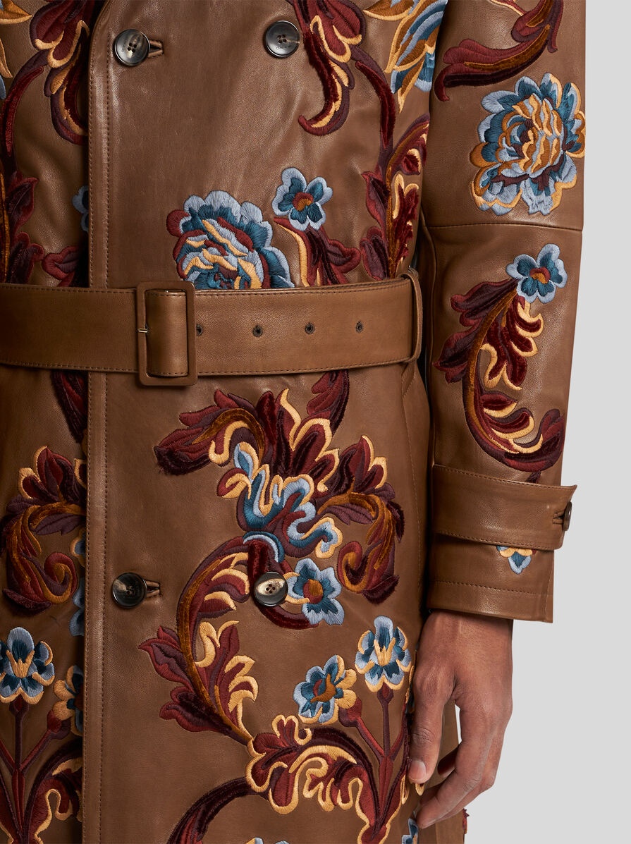 LEATHER TRENCH COAT WITH EMBROIDERY - 2