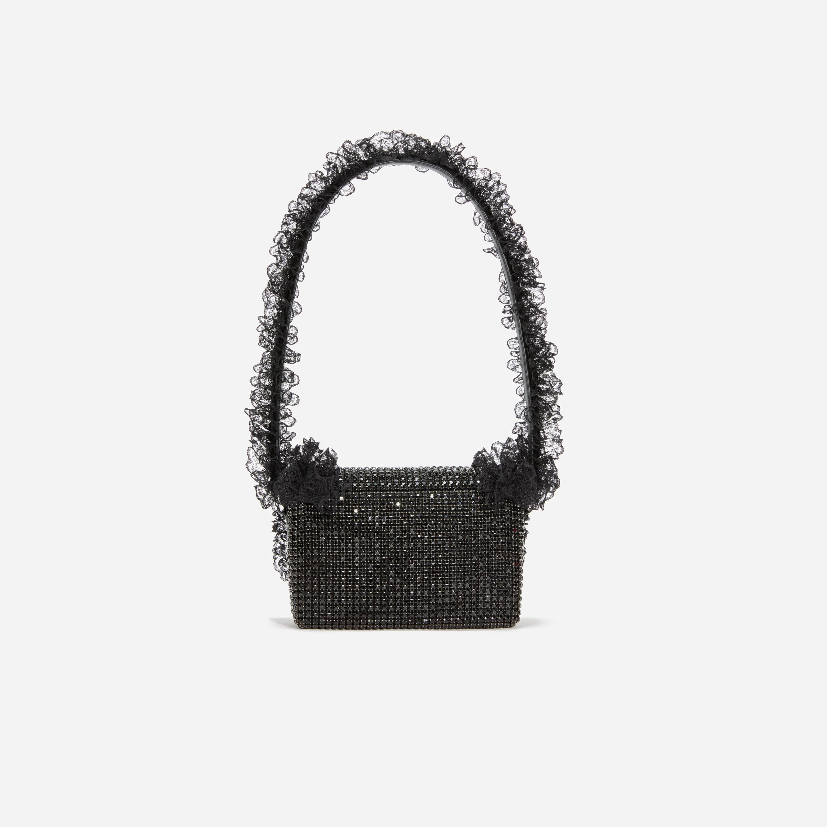 Black Crystal Lace Detail Bag - 3