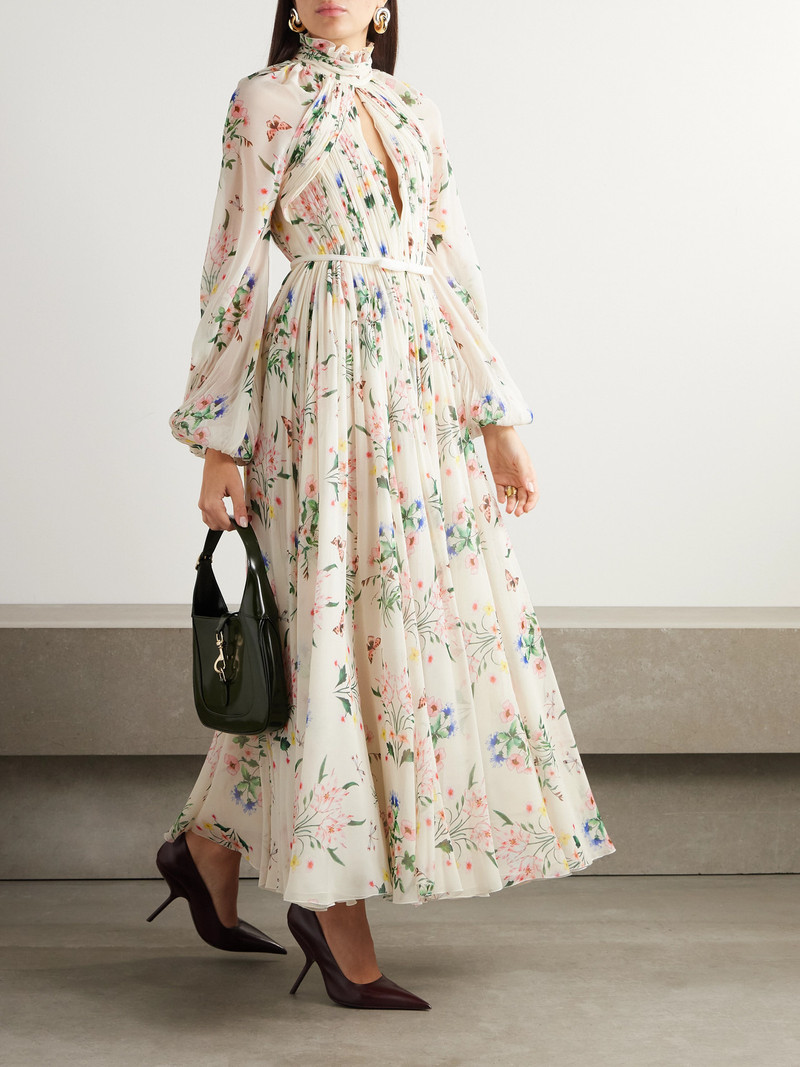 GIAMBATTISTA VALLI Belted Cutout Pleated Floral-print Silk-georgette Gown outlook