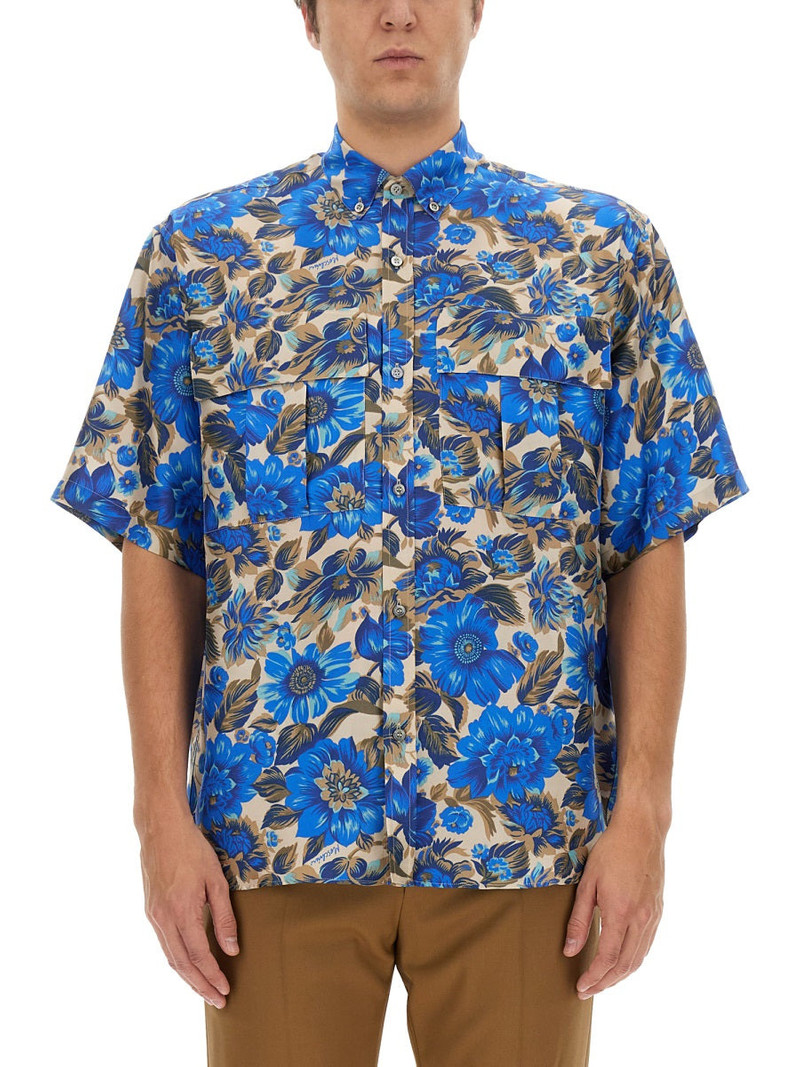 Moschino Men Blue Flowers Allover Print Shirt - 1