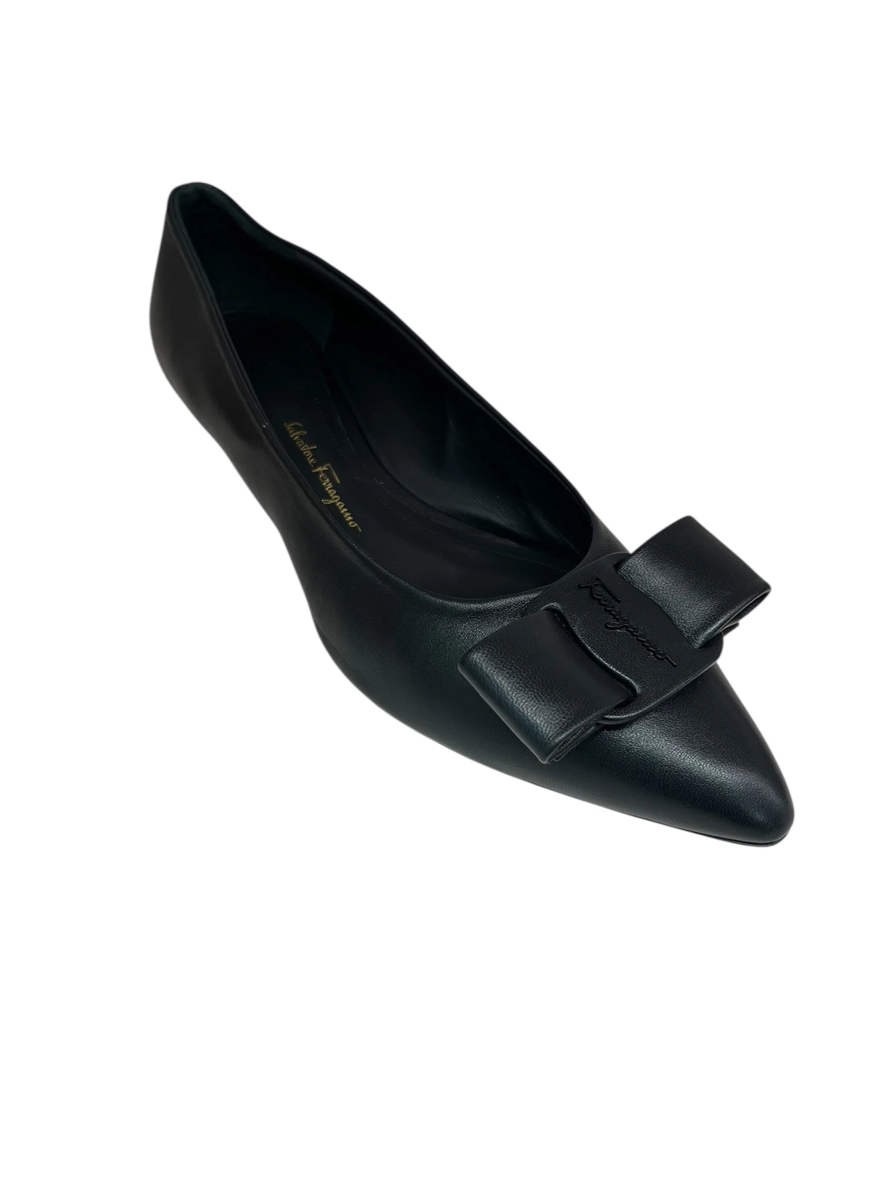 Ferragamo Logo Bow Leather Flats - 1
