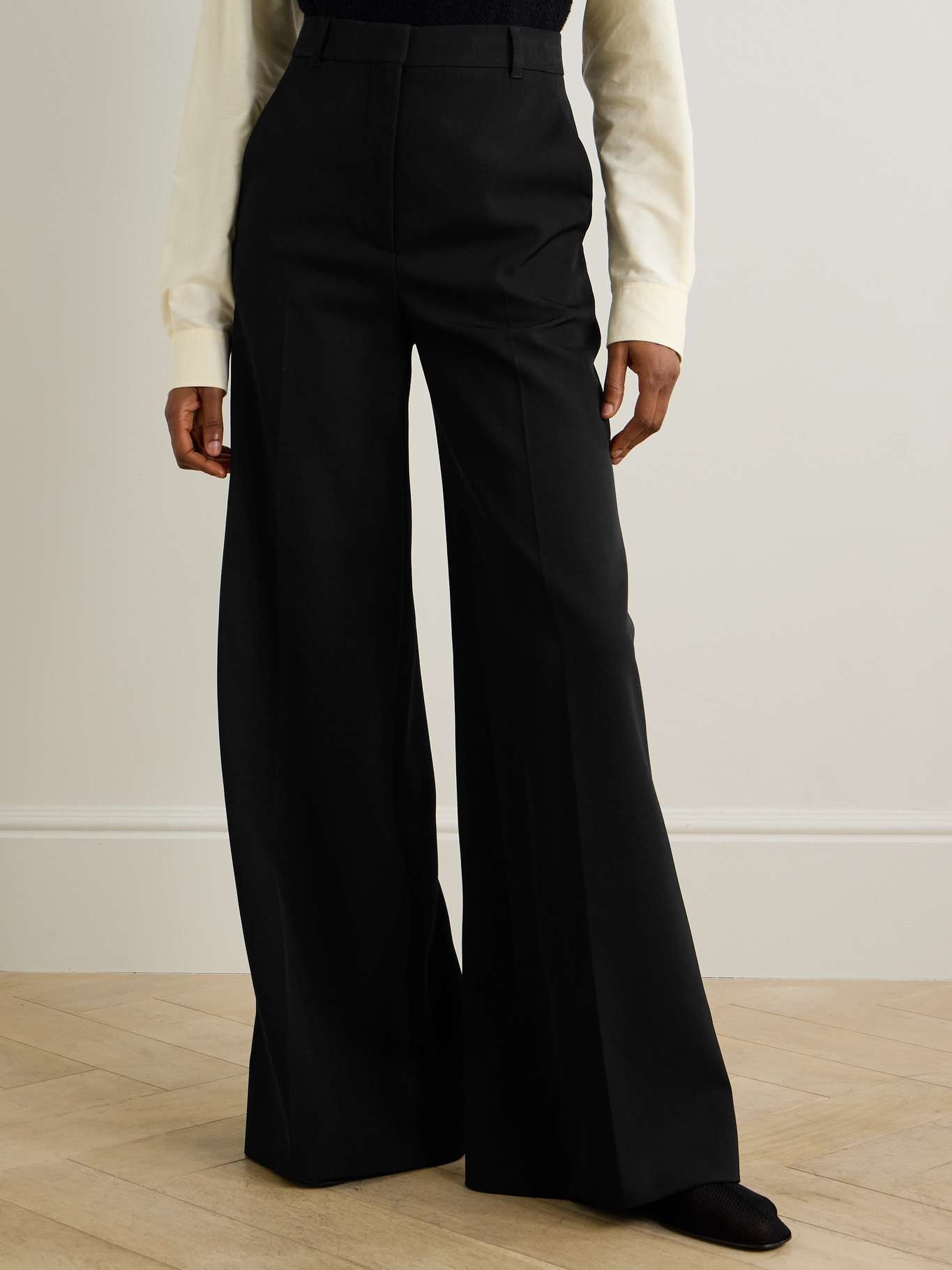 Pleated wool-blend wide-leg pants - 3
