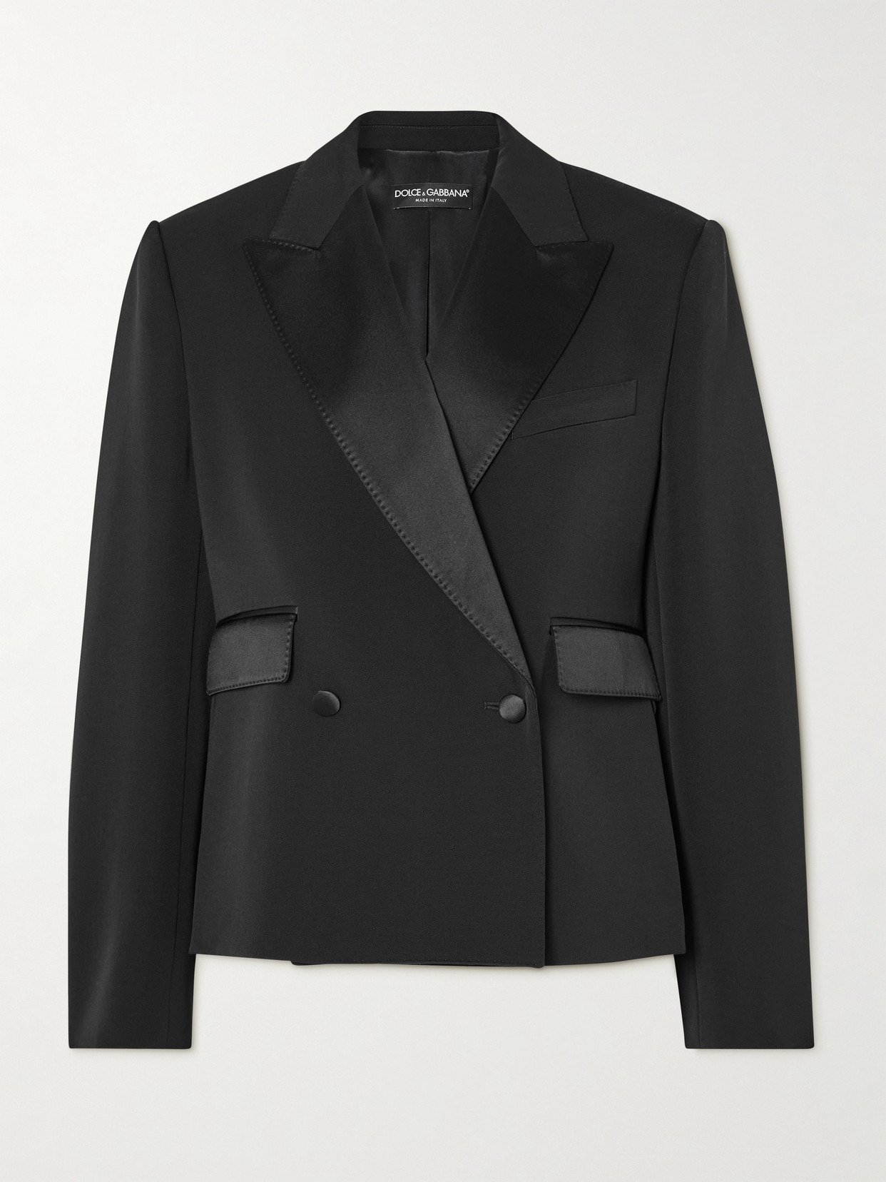Double-breasted Satin-trimmed Wool-blend Blazer - 1