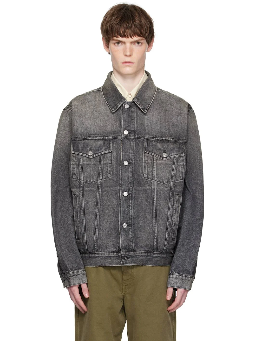 Gray Boxy Denim Jacket - 1