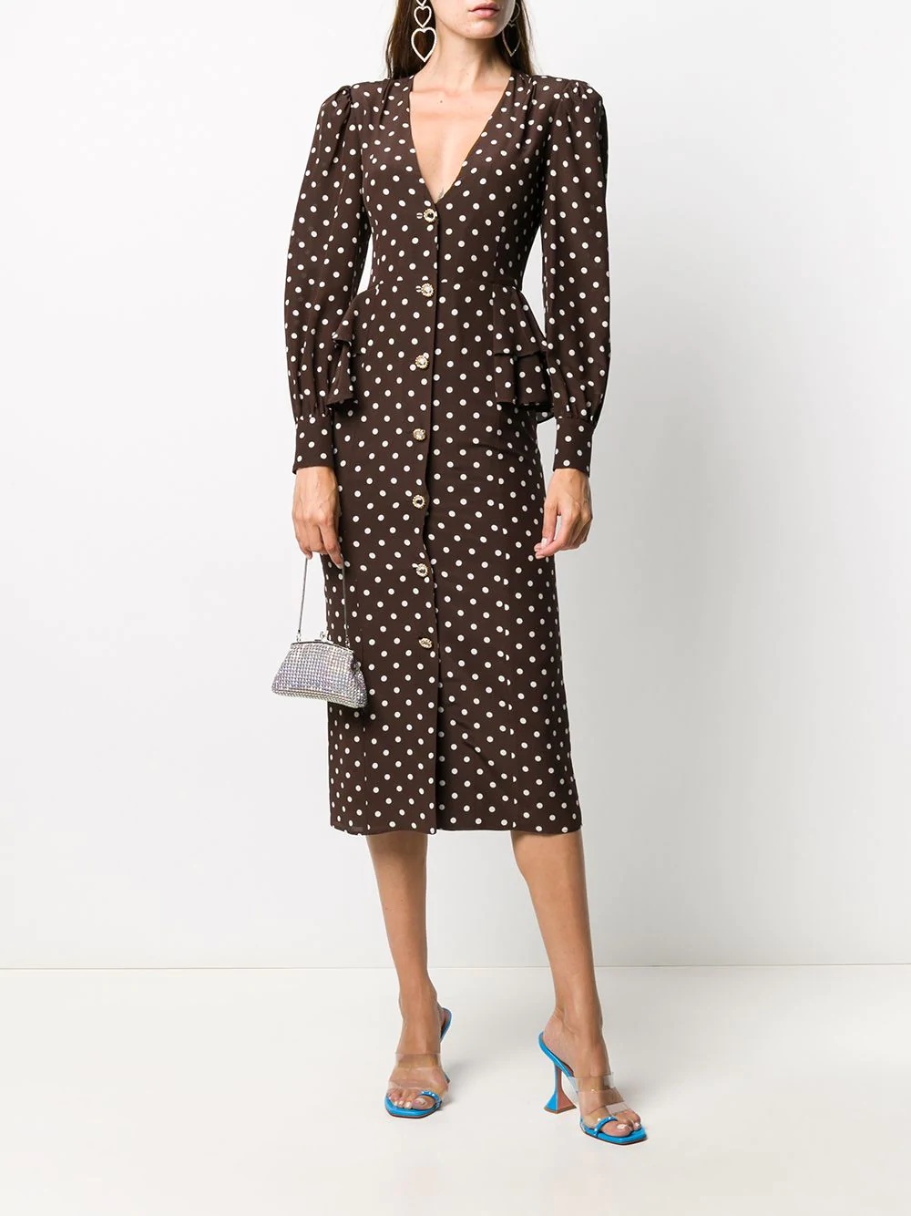 polka dot button-through midi dress - 2