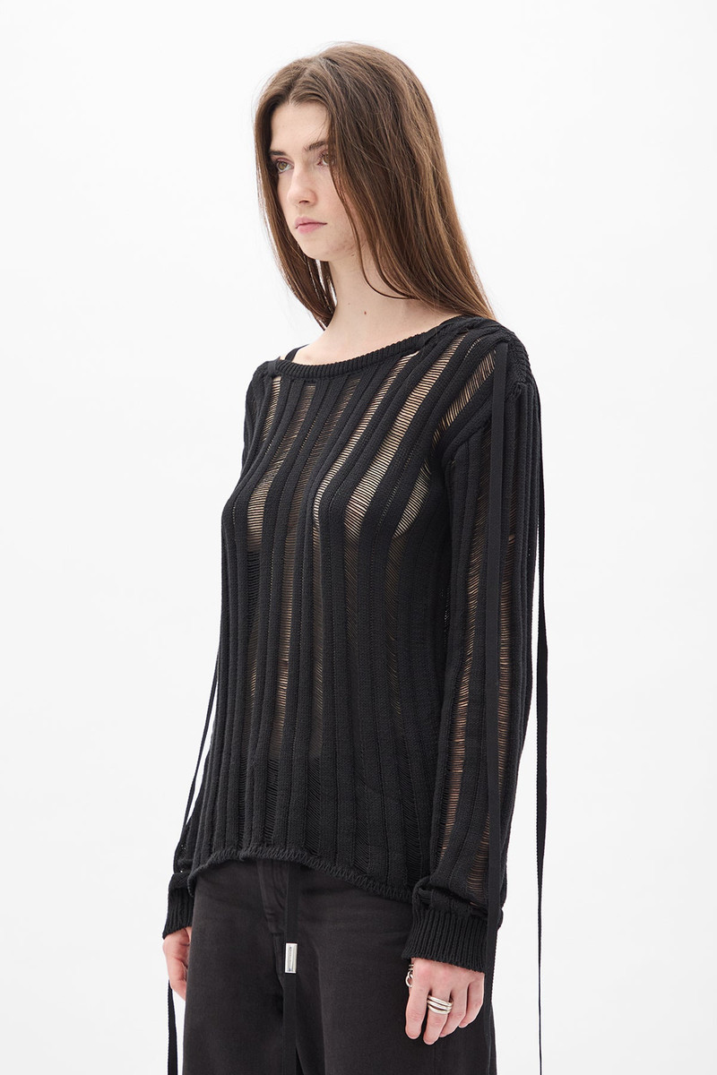 Ann Demeulemeester Gala Ladder Stitch Cropped Sweather With Laces outlook