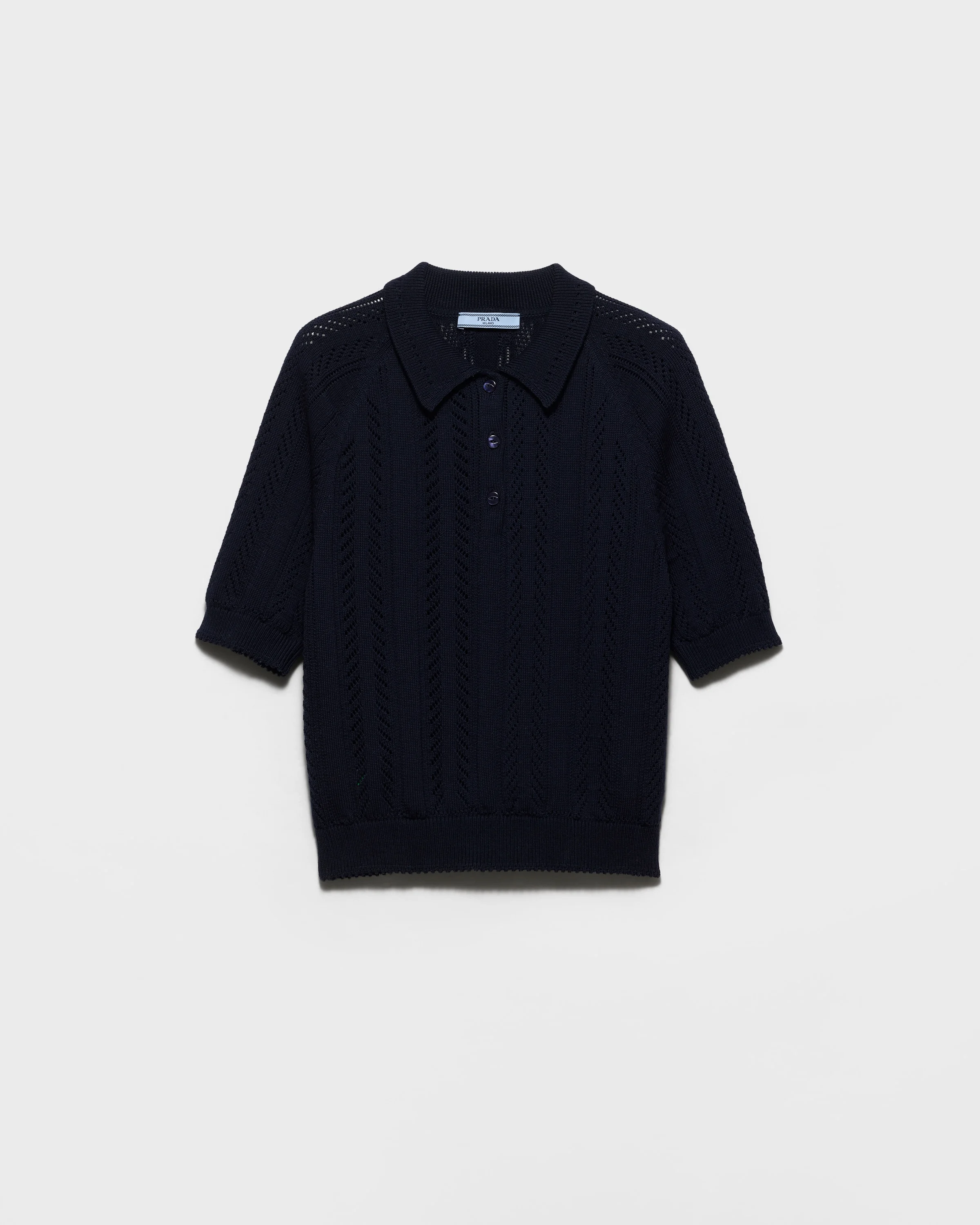 Short-sleeved openwork cotton polo shirt - 1