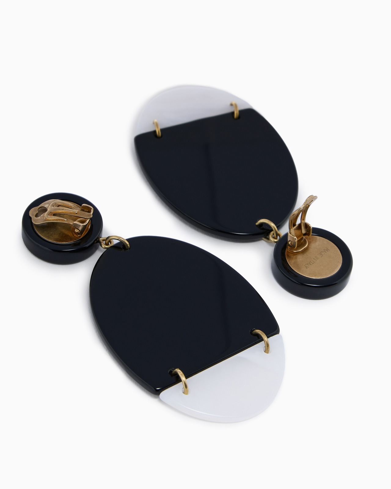 TWO-TONE RESIN CLIP-ON PENDANT EARRINGS - 2