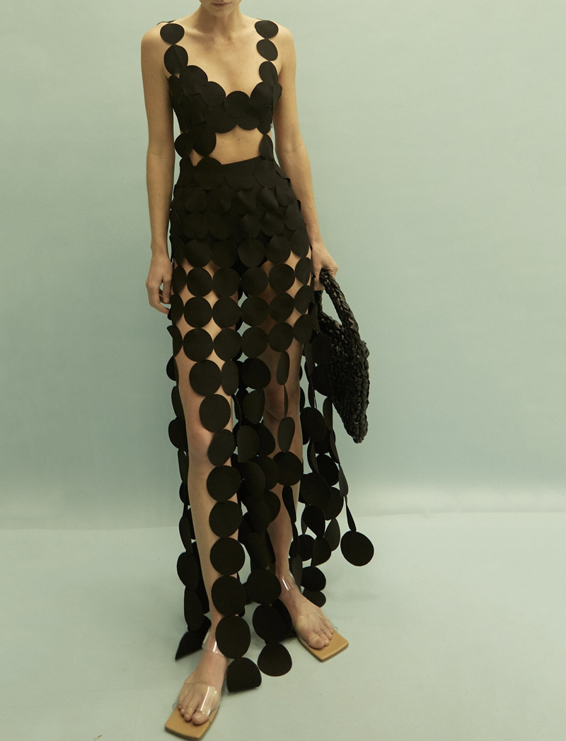 MULTI CIRCLE ASYMMETRIC DRESS BLACK 10