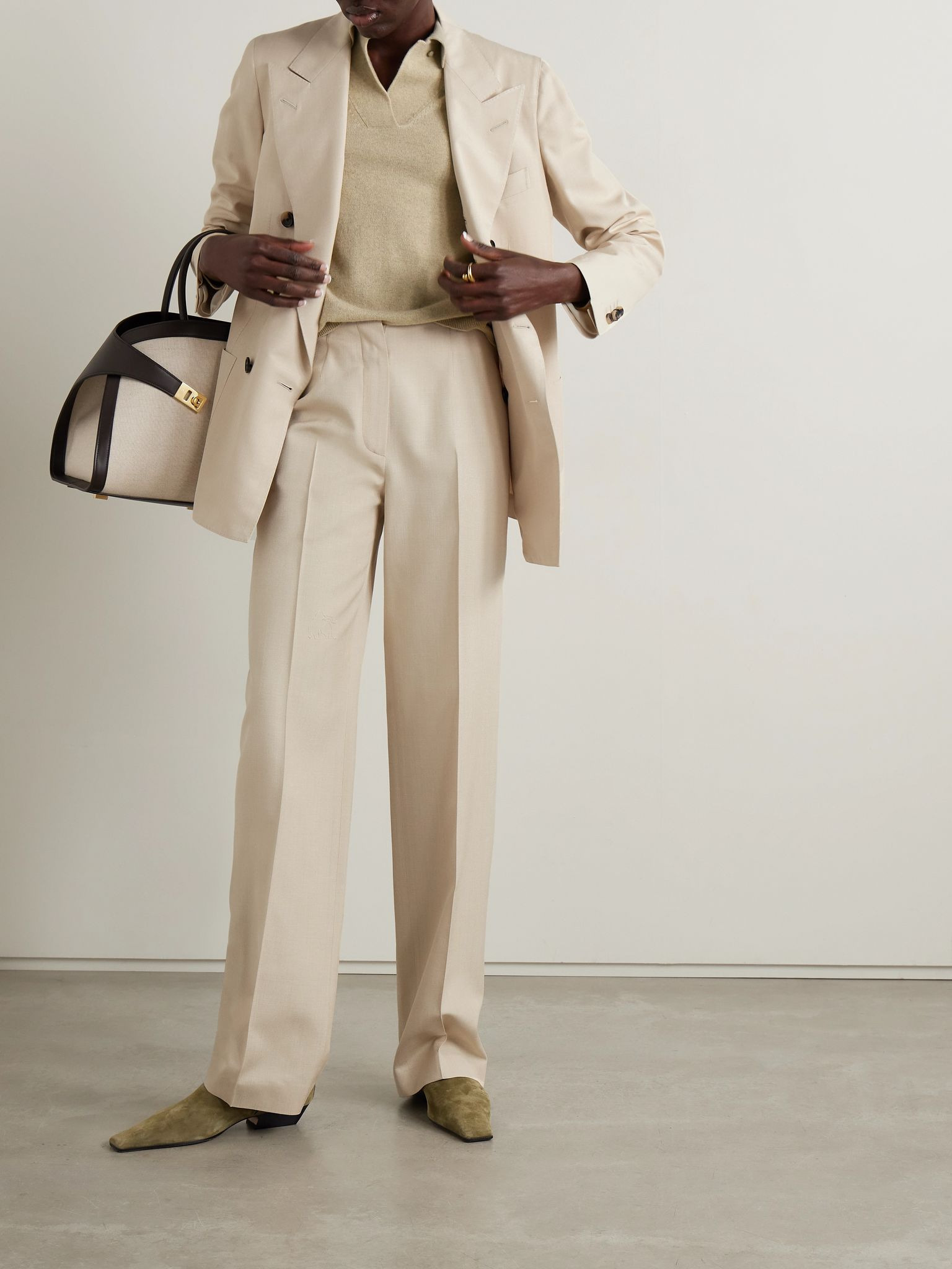 Silk-dupioni straight-leg pants Cream - 2