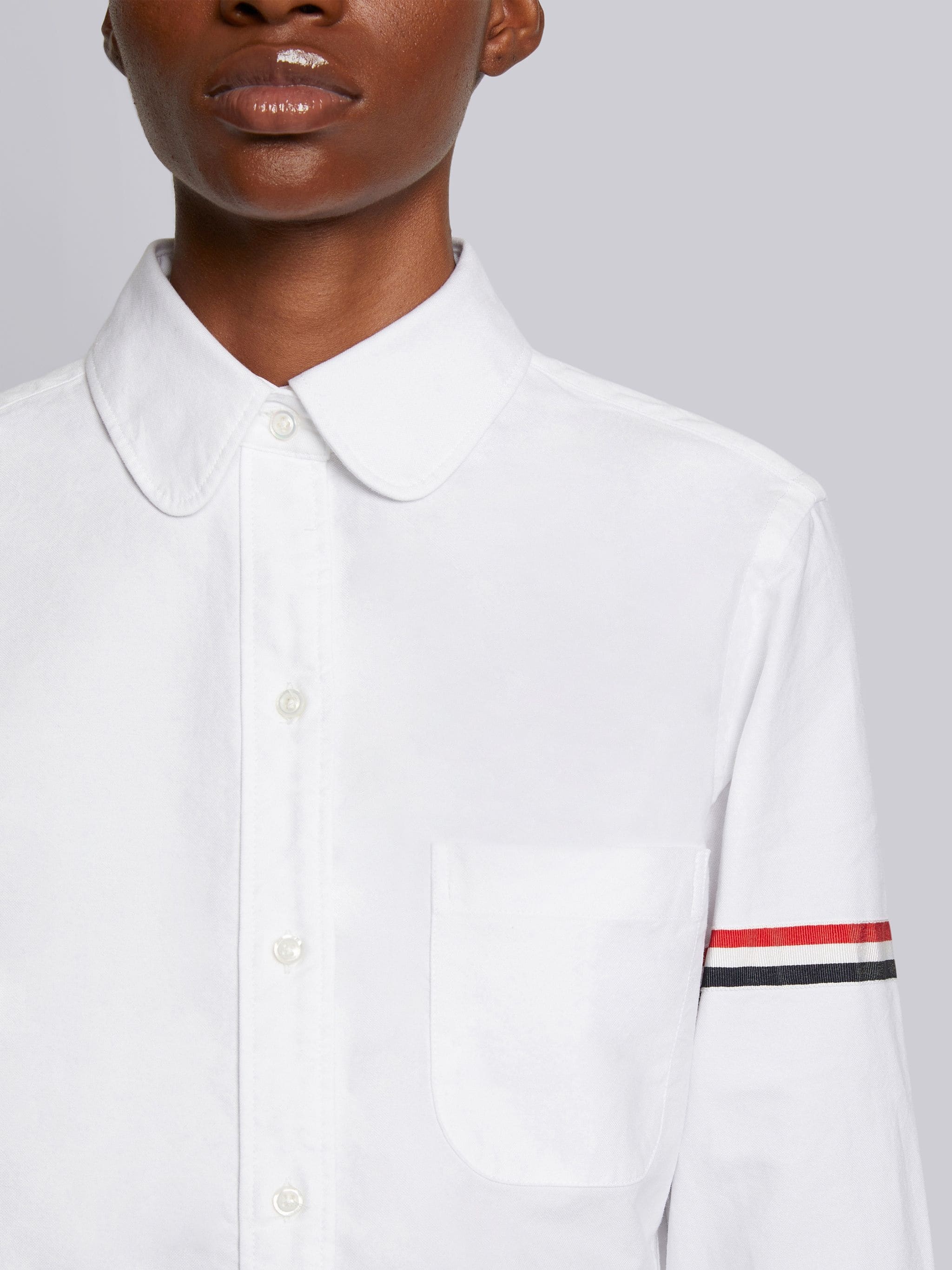 White Oxford Grosgrain Armband Long Sleeve Shirt - 4