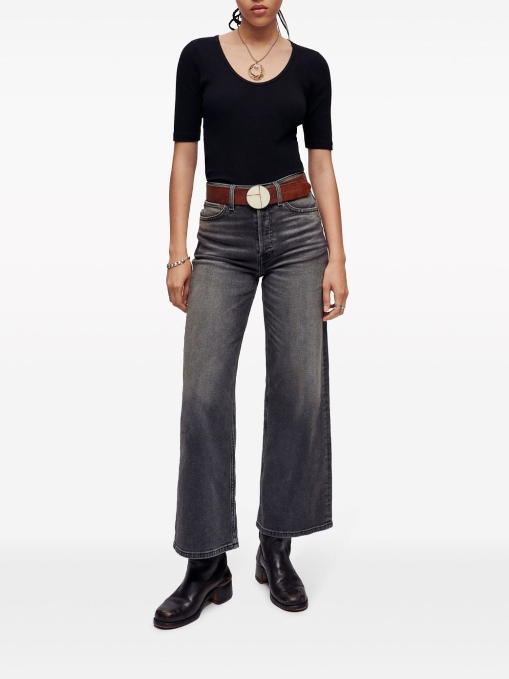 wide-leg cotton jeans - 2
