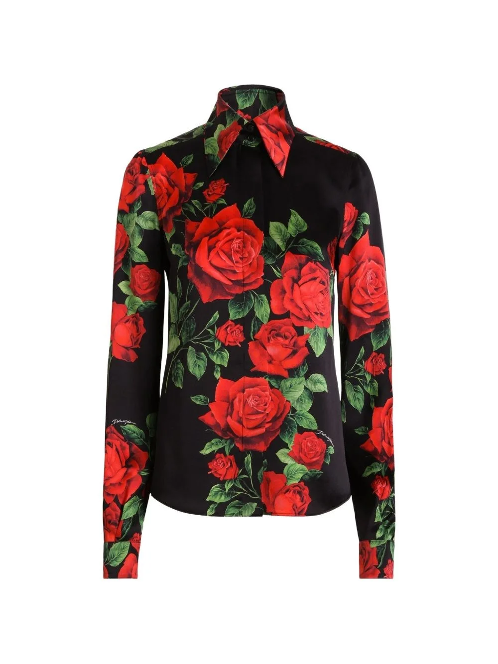 Rose print silk shirt - 1
