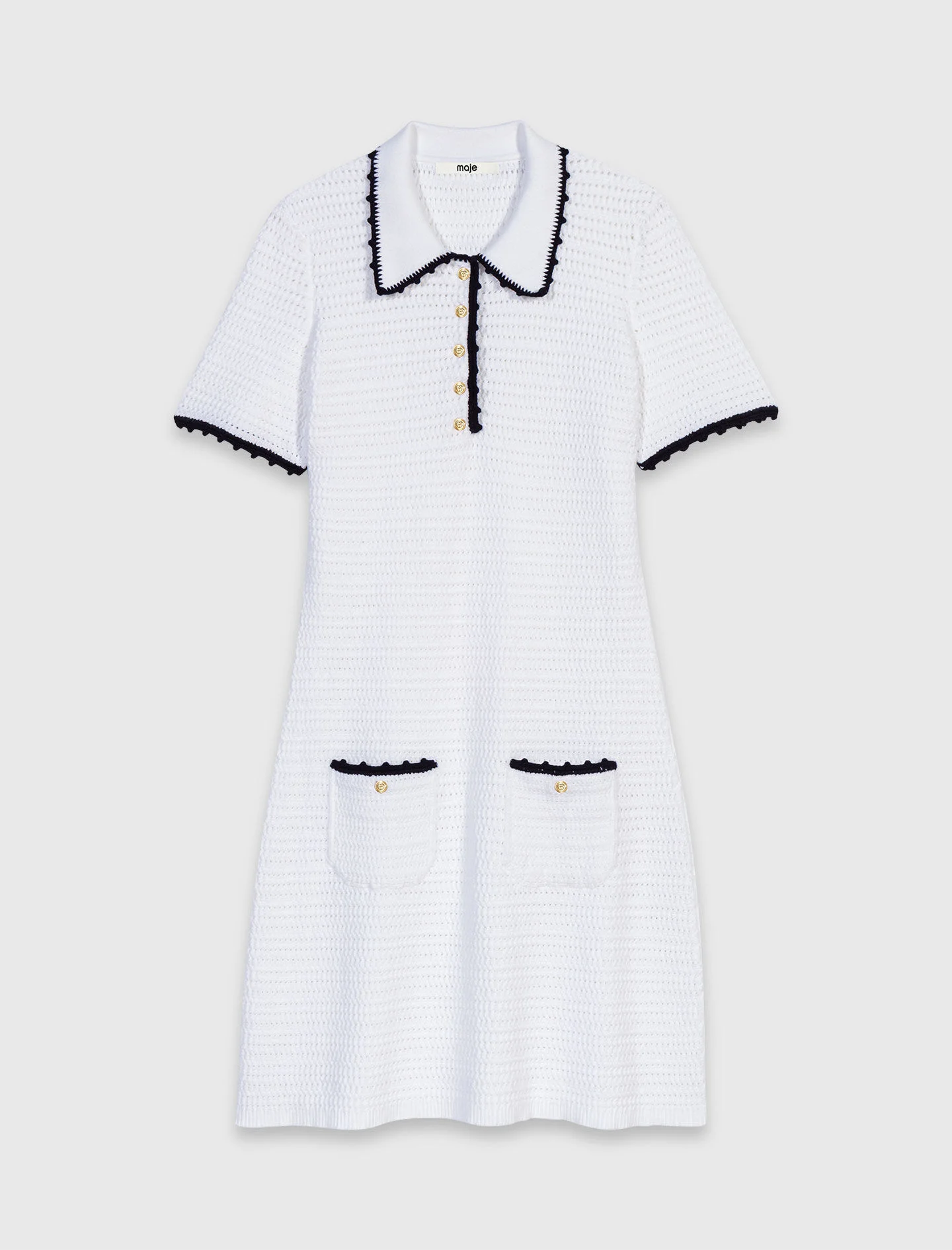 Knit polo dress with crochet - 1