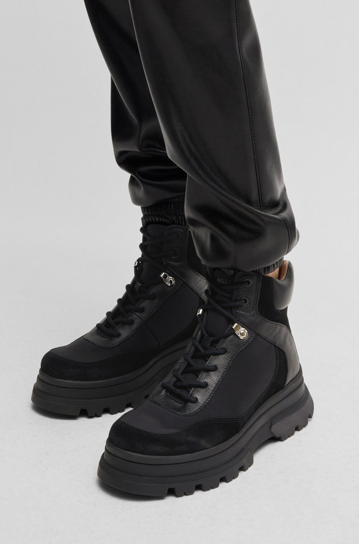 LEATHER LACE-UP BOOTS WITH CONTRASTING TRIMS - 4