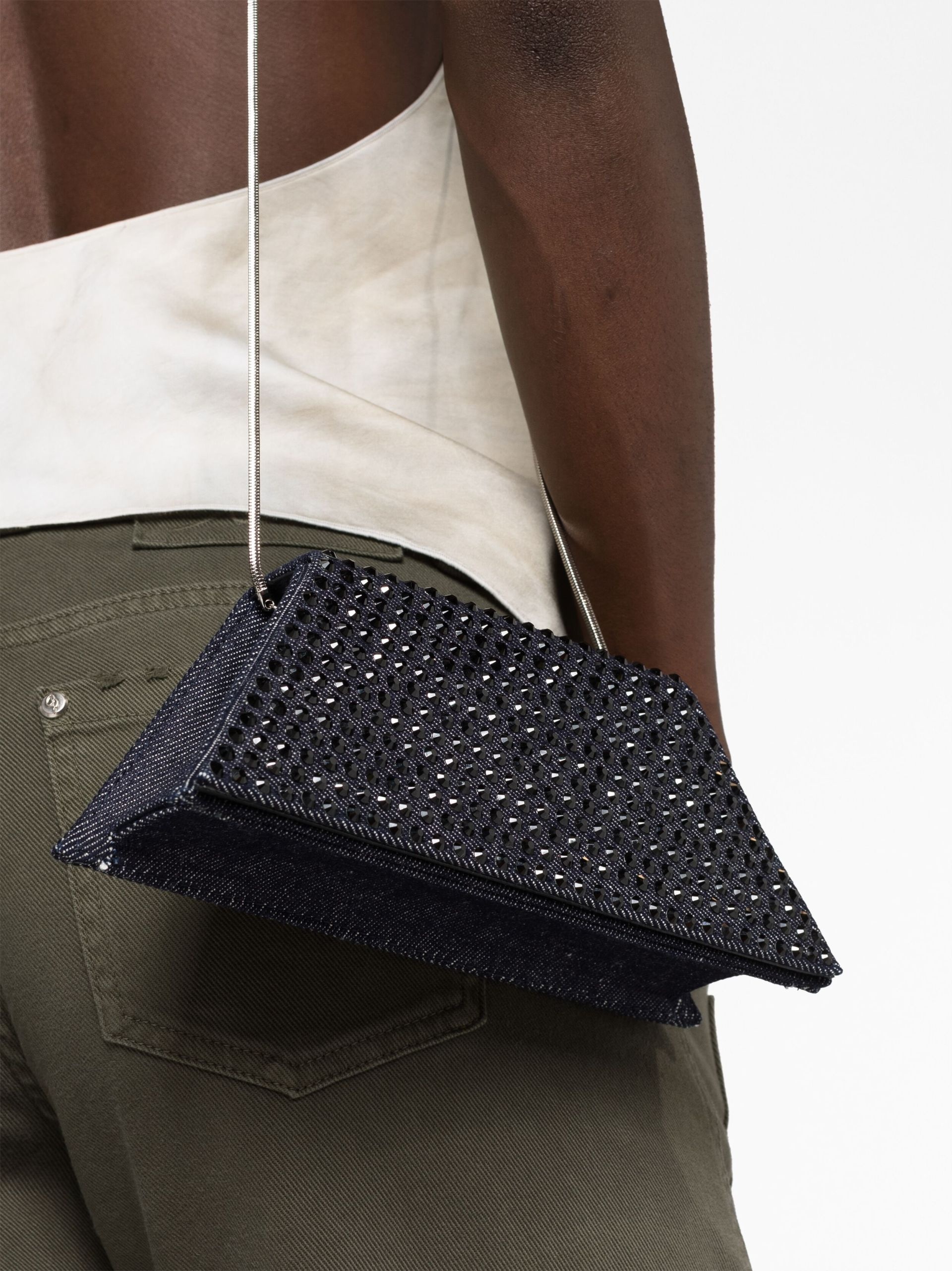 Blue Superamini Yigit stud-embellished denim clutch - 3