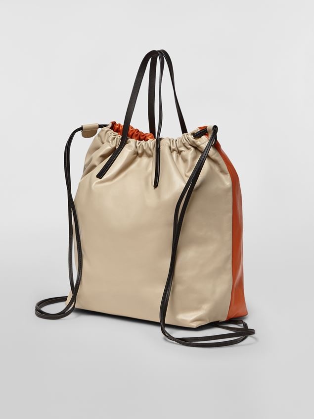 ORANGE AND BEIGE GUSSET BACKPACK BAG IN SMOOTH LEATHER - 3