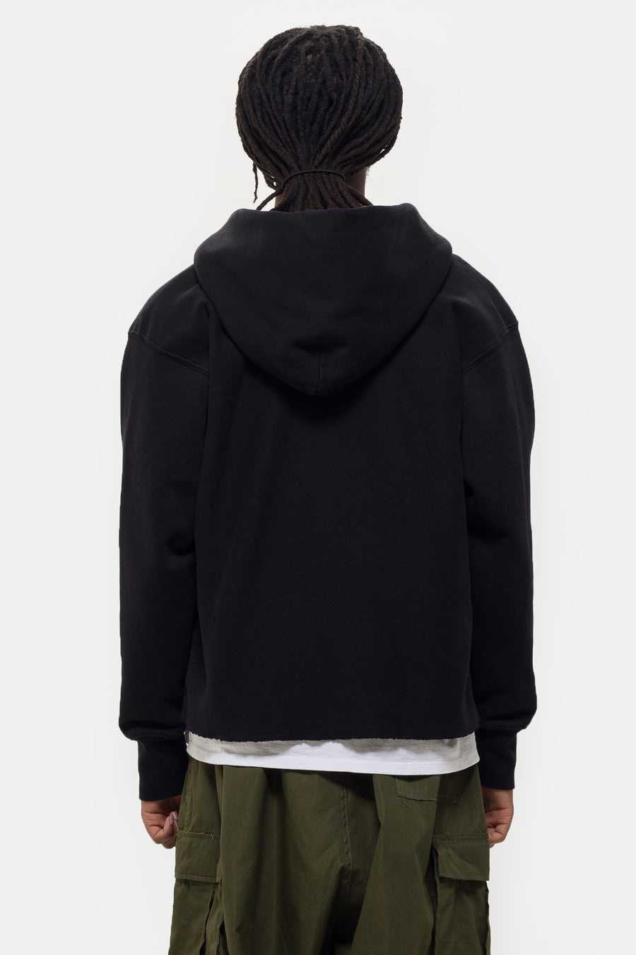 Heavyweight Inside Out Raw Cropped Hoodie in Jet Black - 3