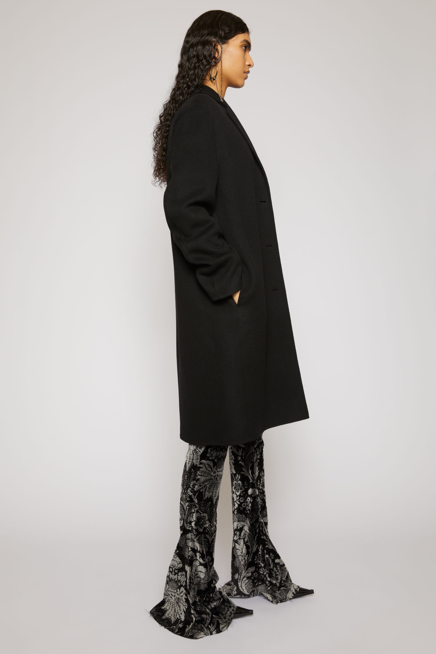 Single-breasted wool coat black - 3