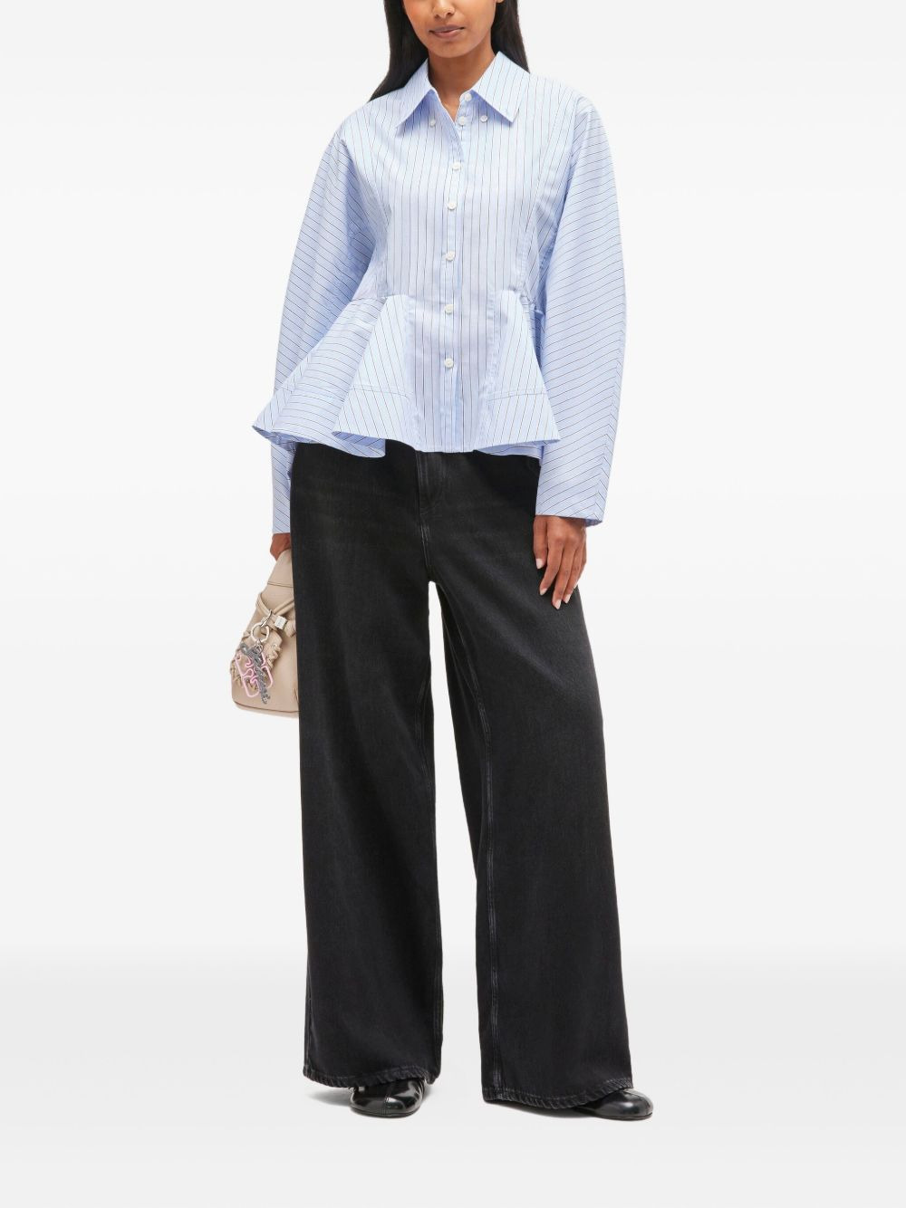 stripe peplum cotton shirt - 2