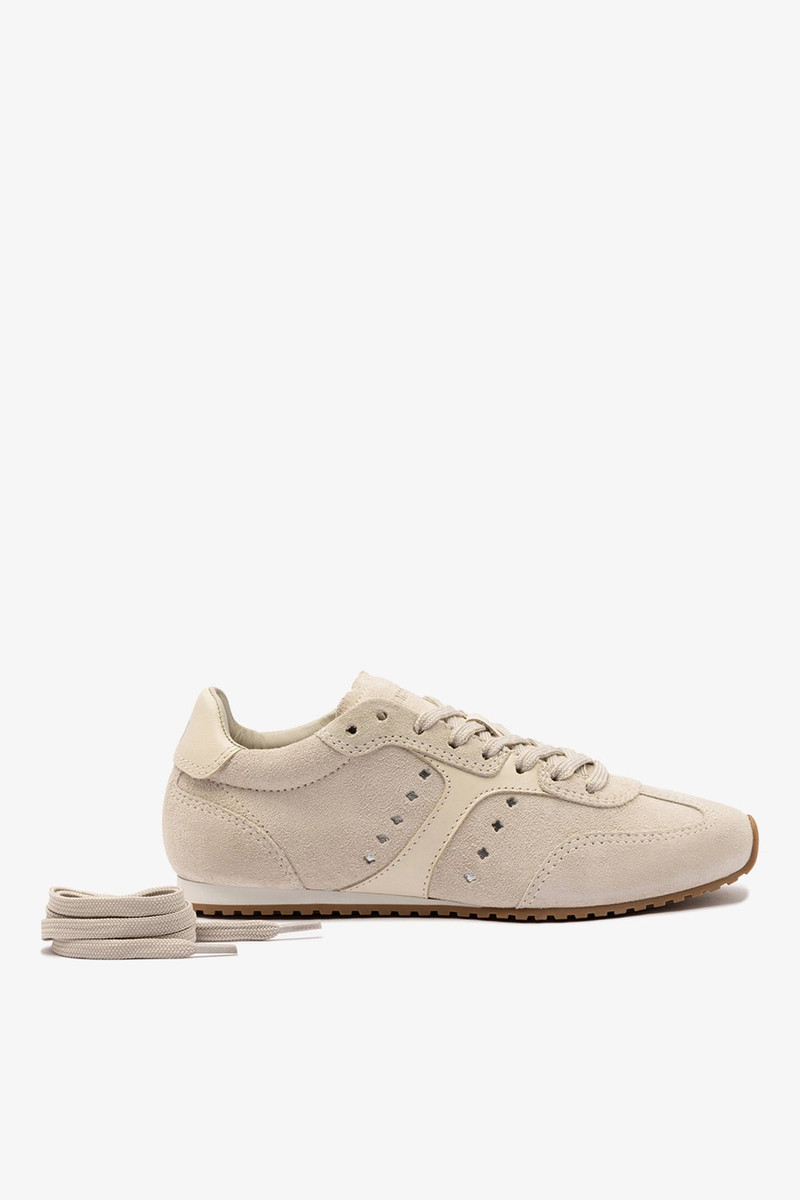 Stella Sneaker In Mushroom Grey Suede and Ivory Leather 6