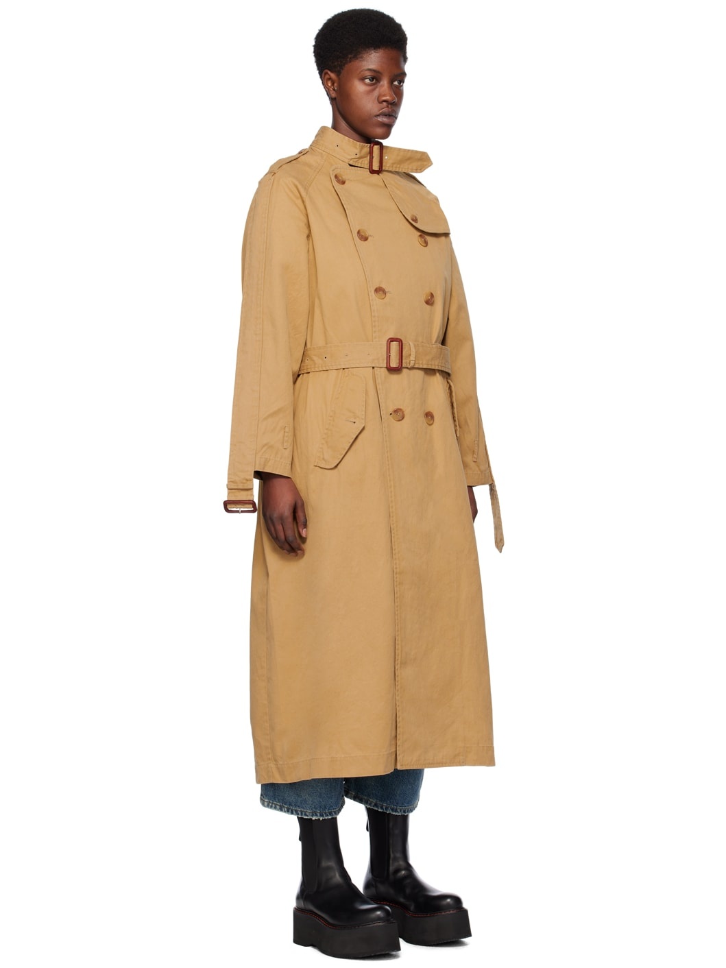 Tan Pin-Buckle Trench Coat - 2