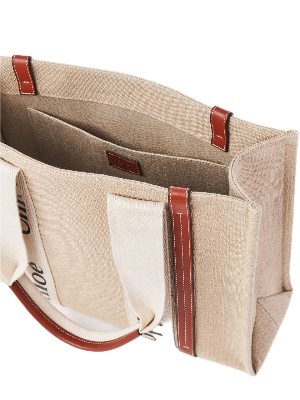 Medium Woody Tote Bag in Linen White/Brown - 4