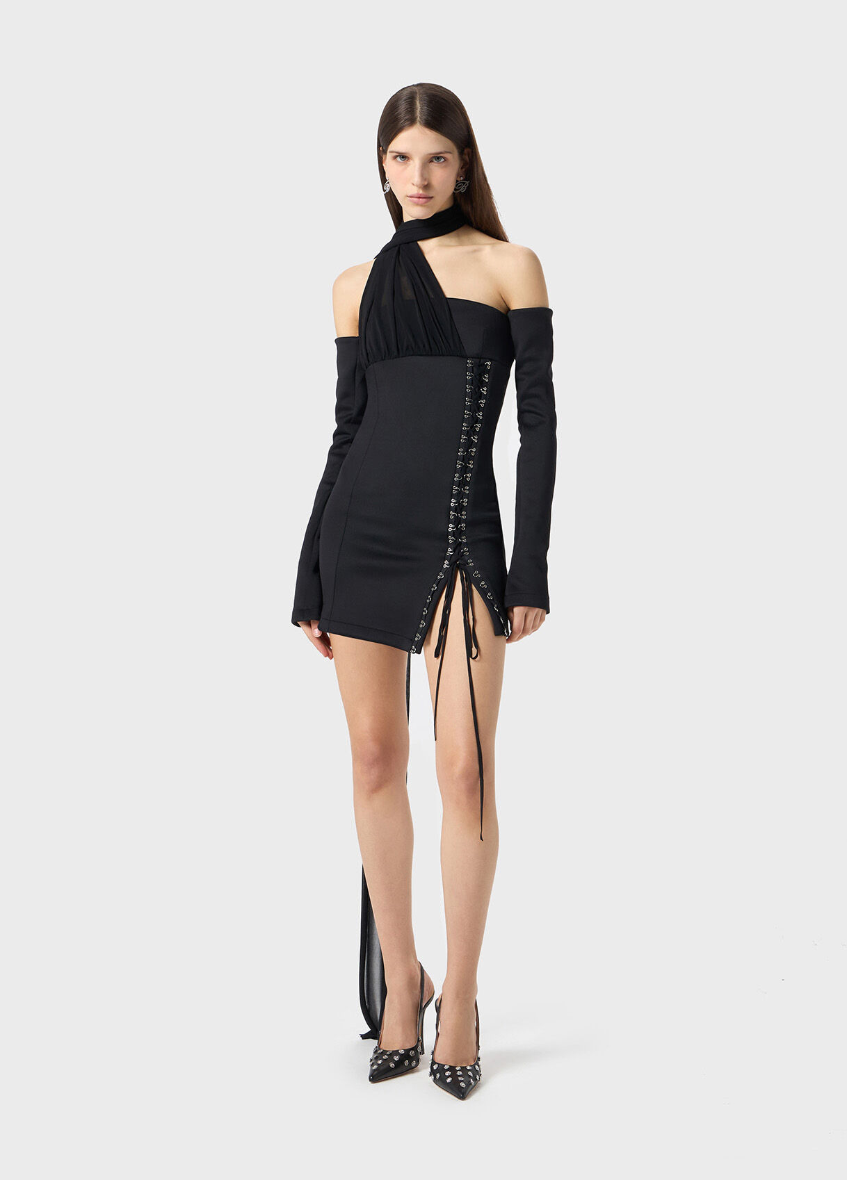 MINI DRESS WITH SCARF AND HOOKS - 5