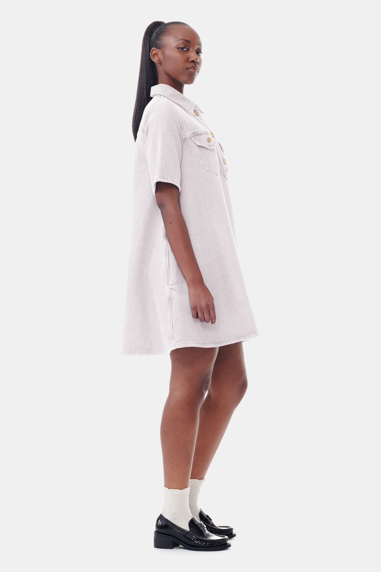 LIGHT PINK OVERDYED HEAVY DENIM MINI DRESS - 4