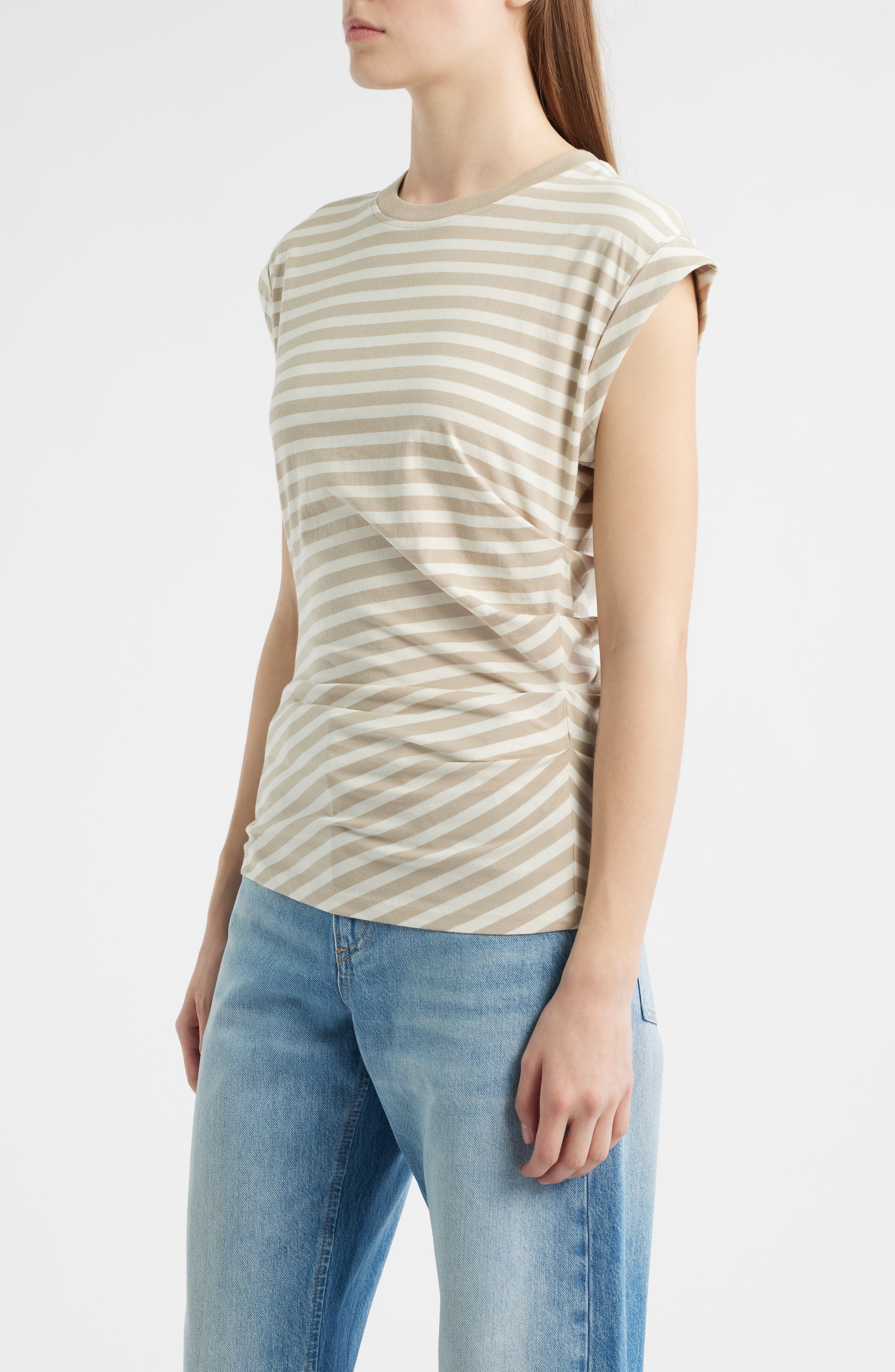 BOSS Epka Stripe Cotton Muscle T-Shirt in Pumice Stripe at Nordstrom - 3