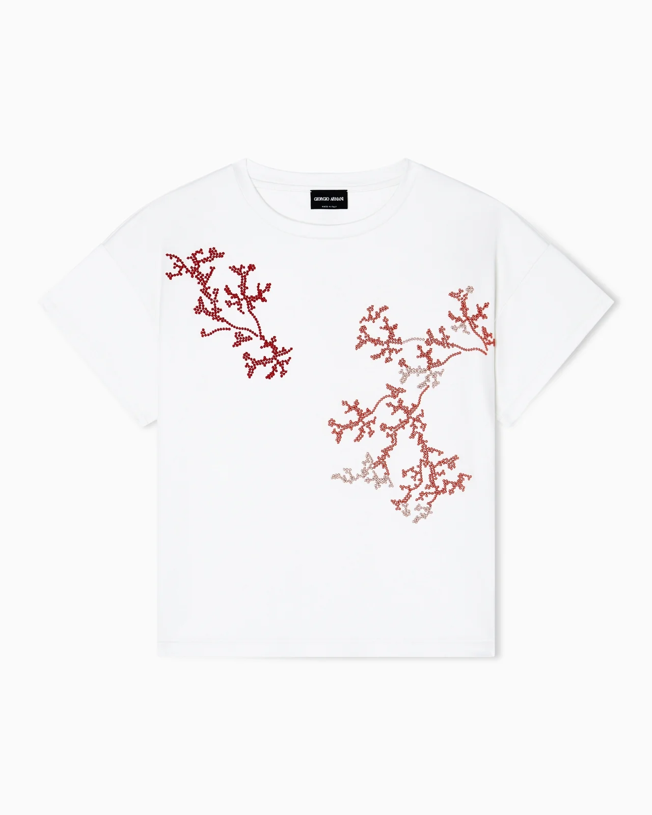SILK AND COTTON INTERLOCK T-SHIRT WITH CORAL EMBROIDERY - 1