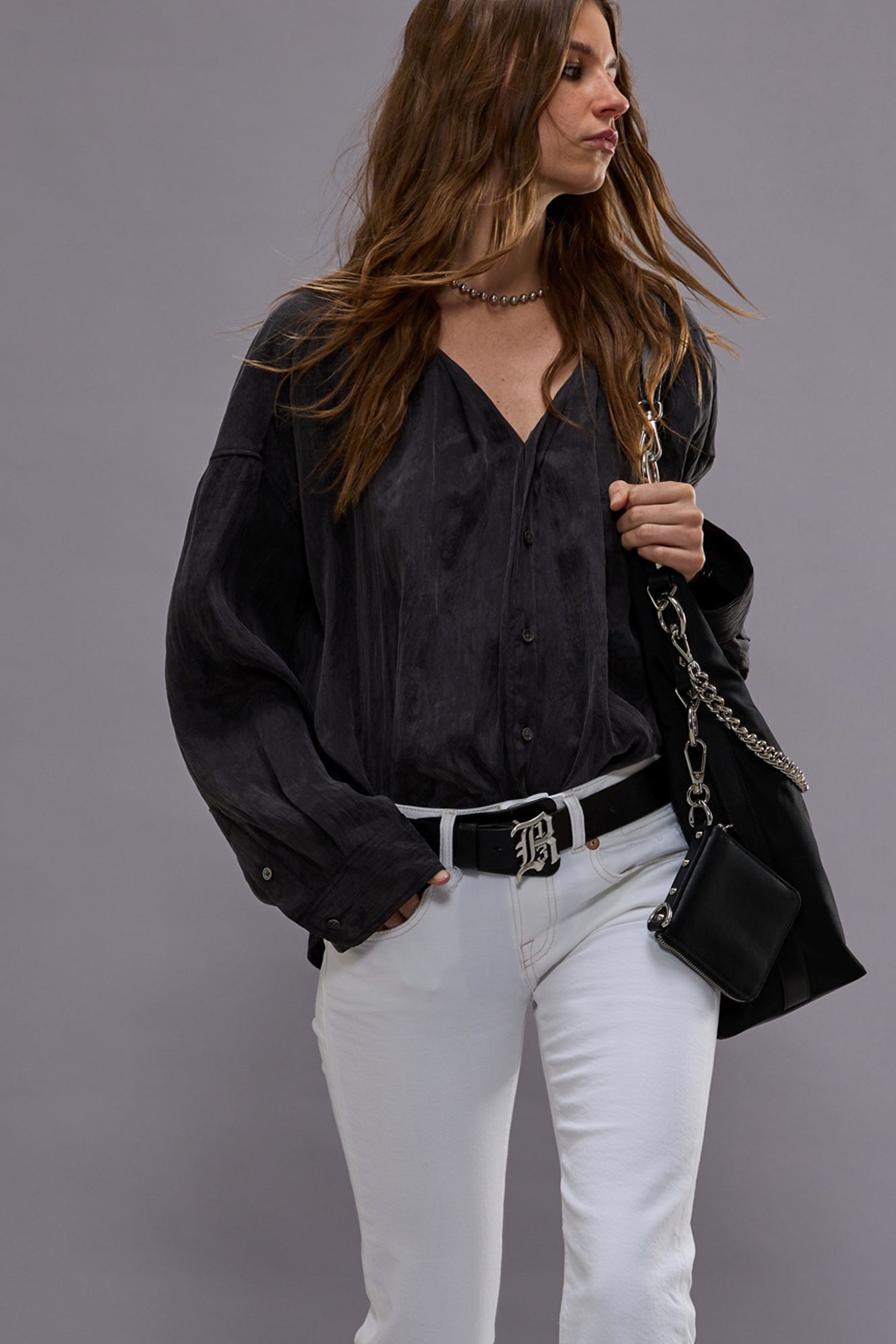 TWISTED NECK SHIRT - BLACK - R13 - 1