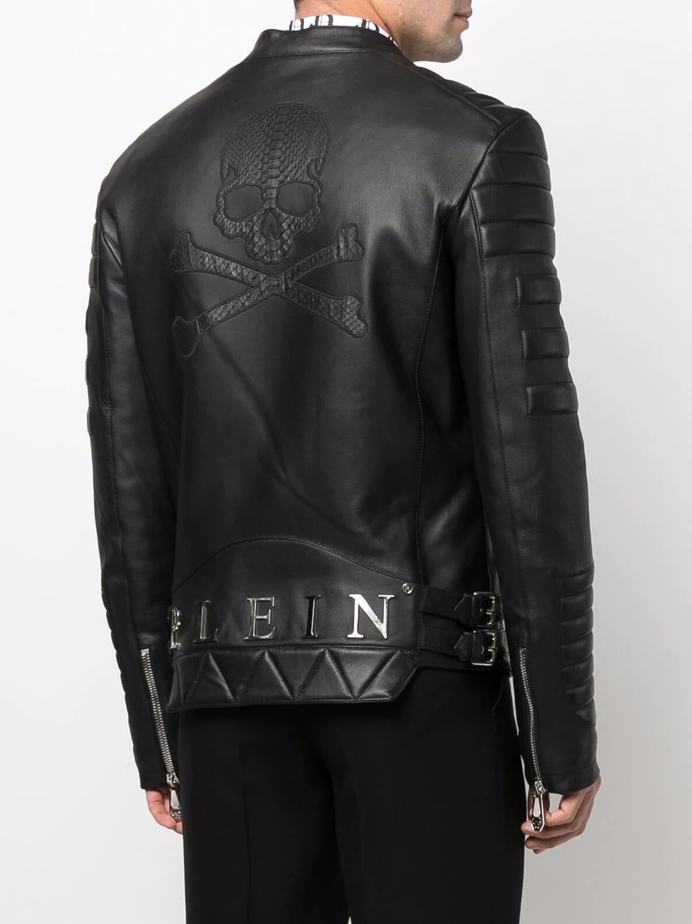 skull-embossed leather jacket - 4