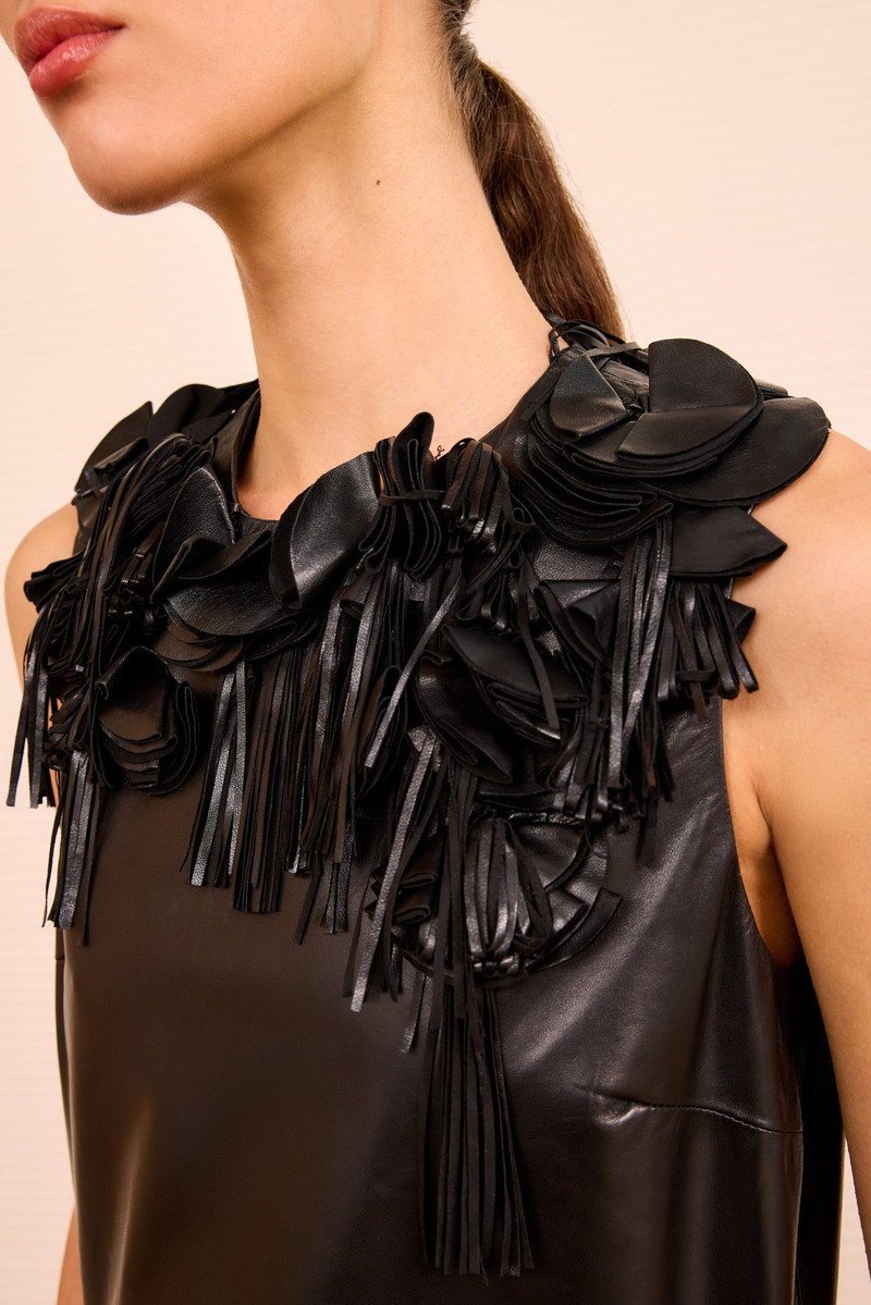 ULLA JOHNSON Marlowe Floral Applique Leather Top outlook