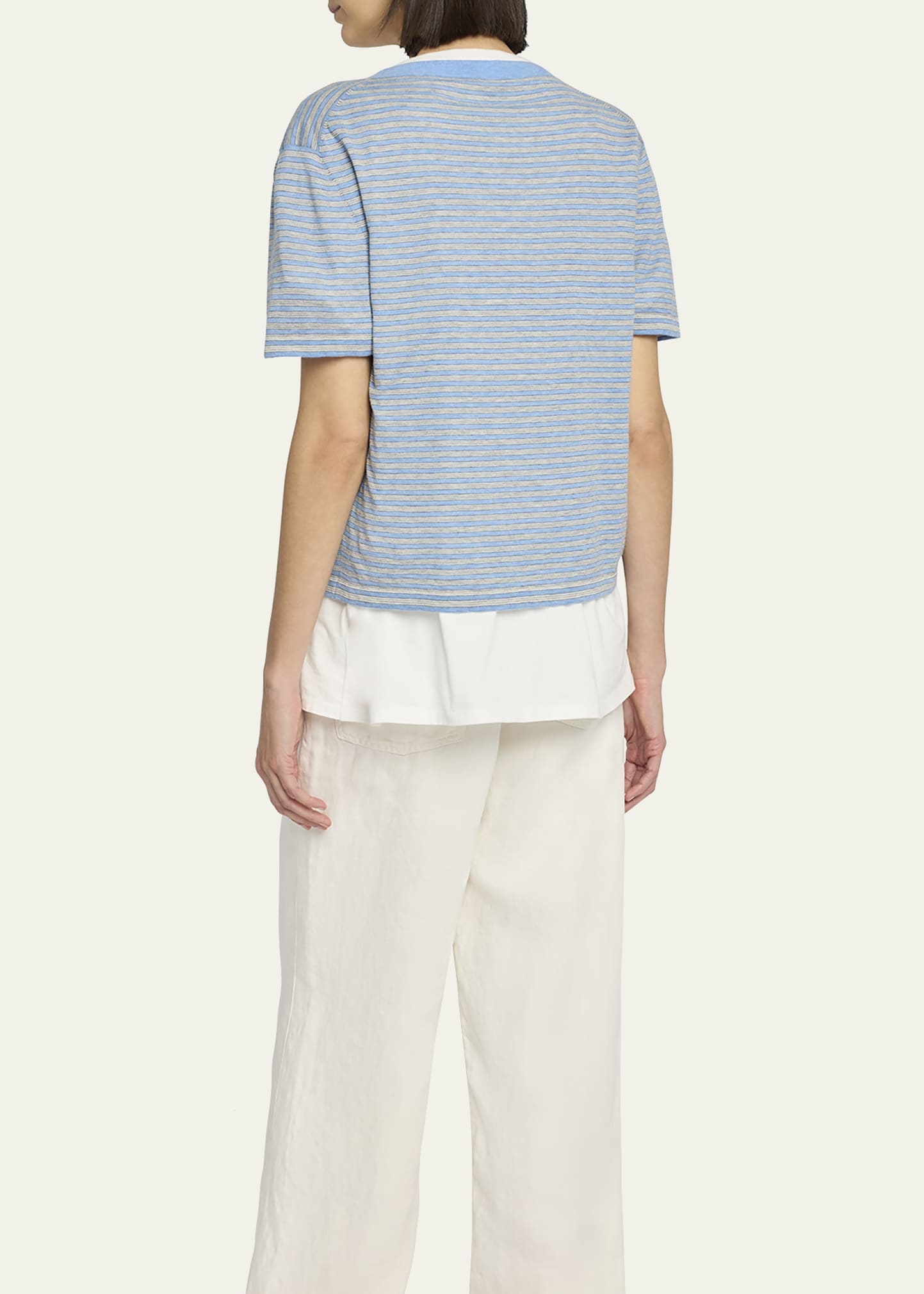 Jansu Striped Short-Sleeve Cotton-Cashmere Top - 3
