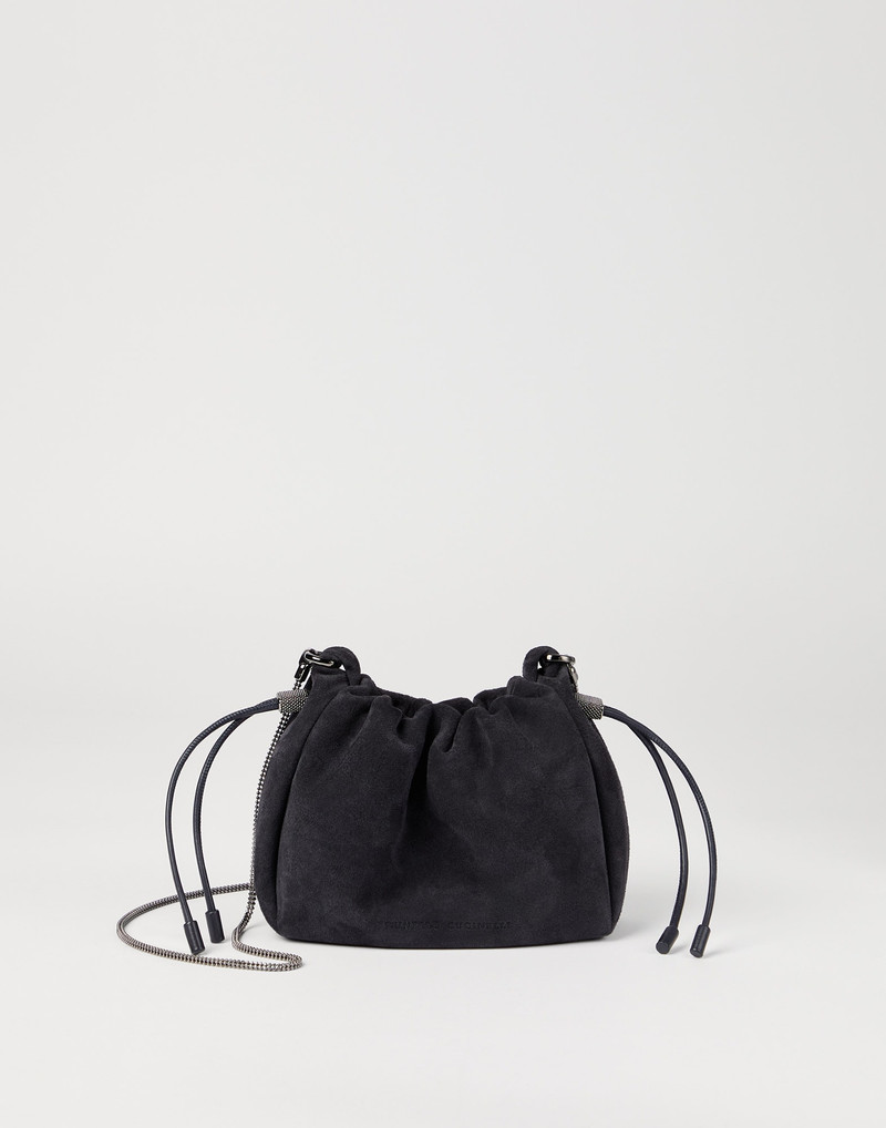 Mellow mini bucket bag in suede with precious chain 1