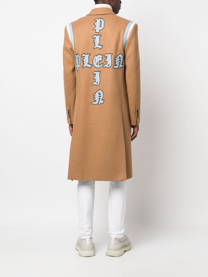 PHILIPP PLEIN logo-patch single-breasted coat outlook