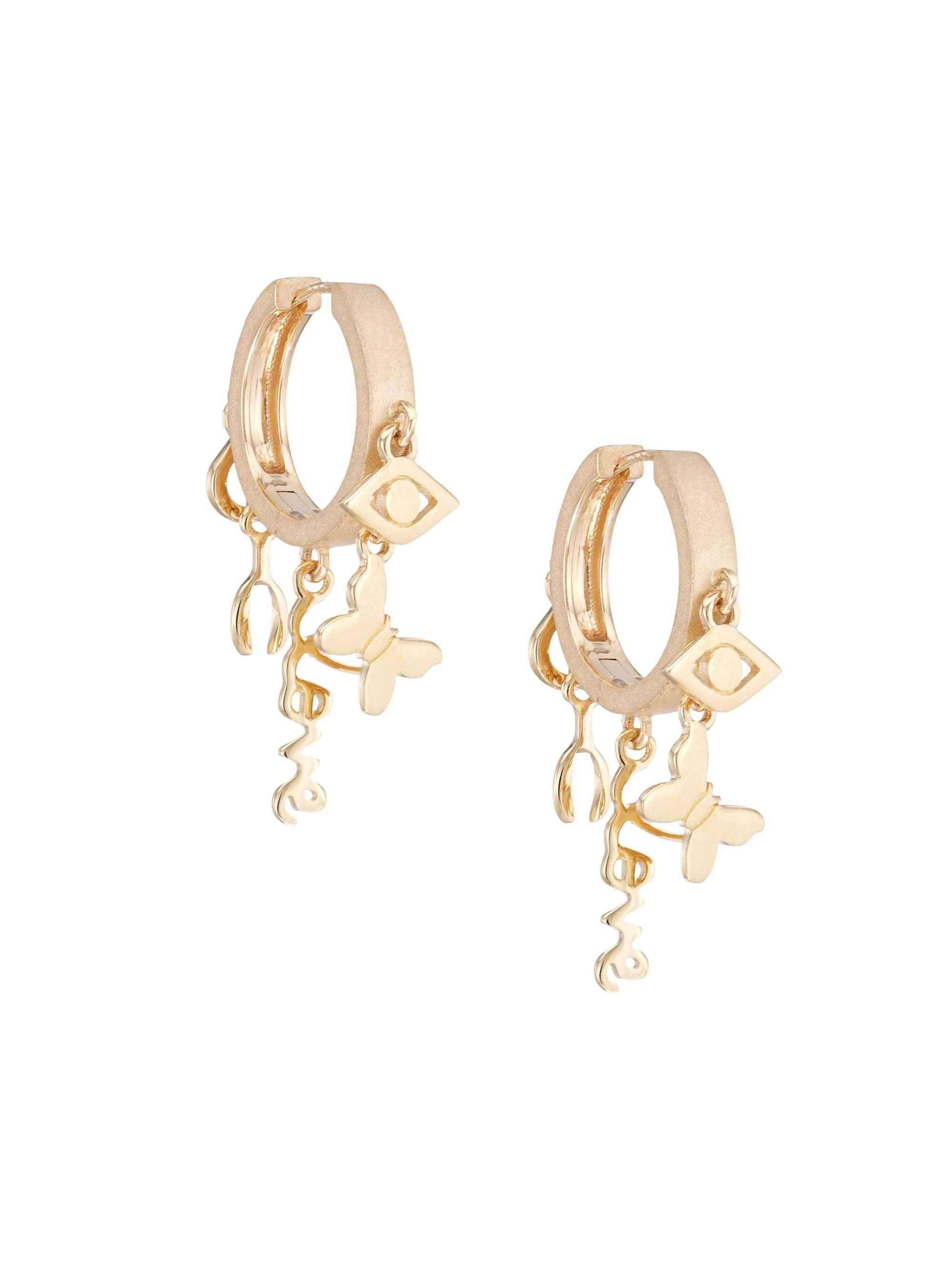Women's 14K Yellow Gold Huggie Hoop Charm Earrings - 1