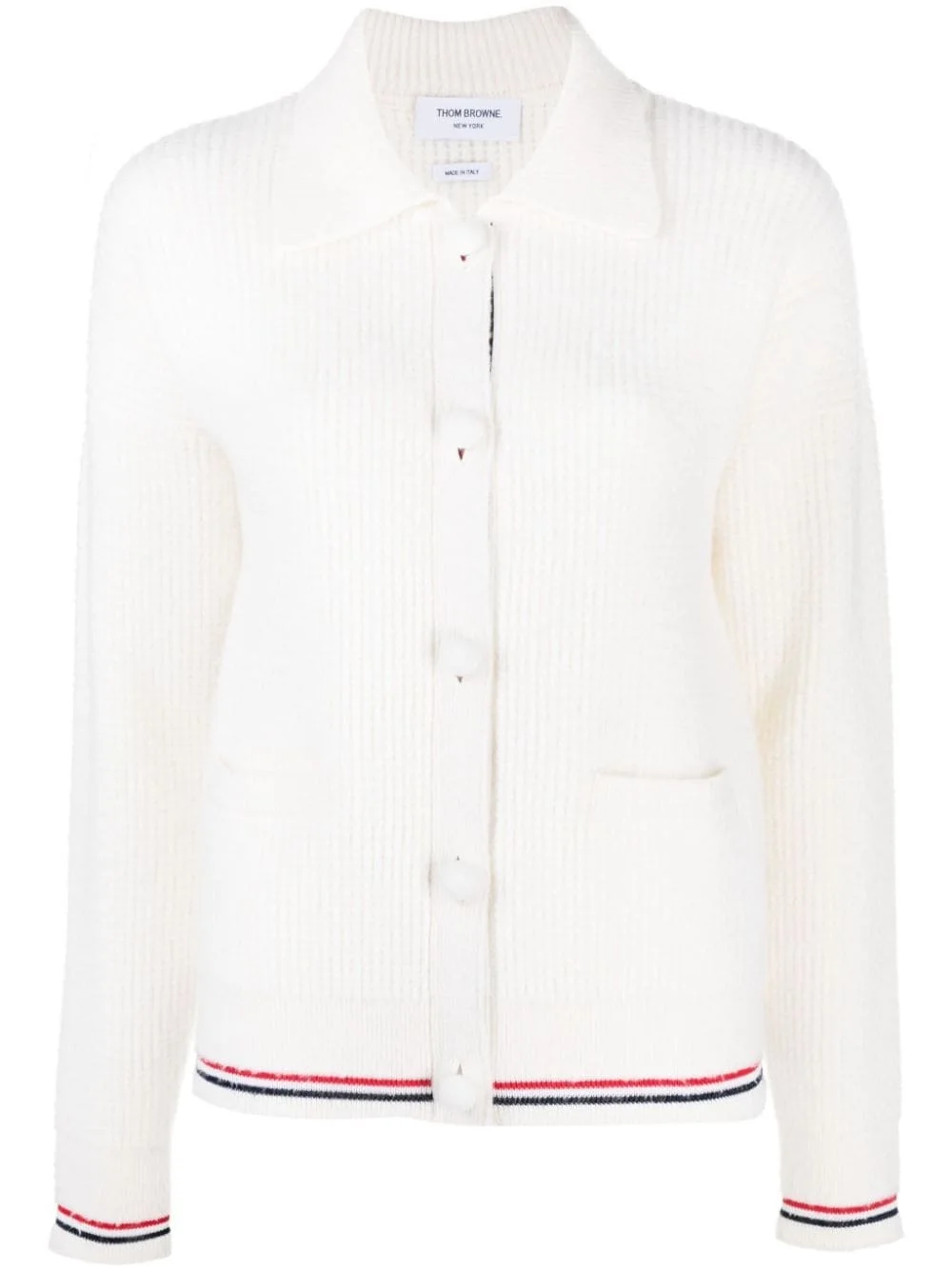 RWB stripe-detailing waffle-knit cardigan - 1