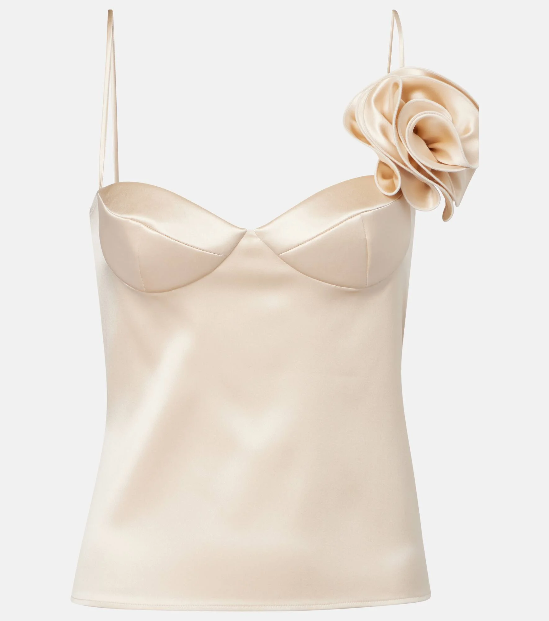 Floral-appliqué silk-blend satin top - 1