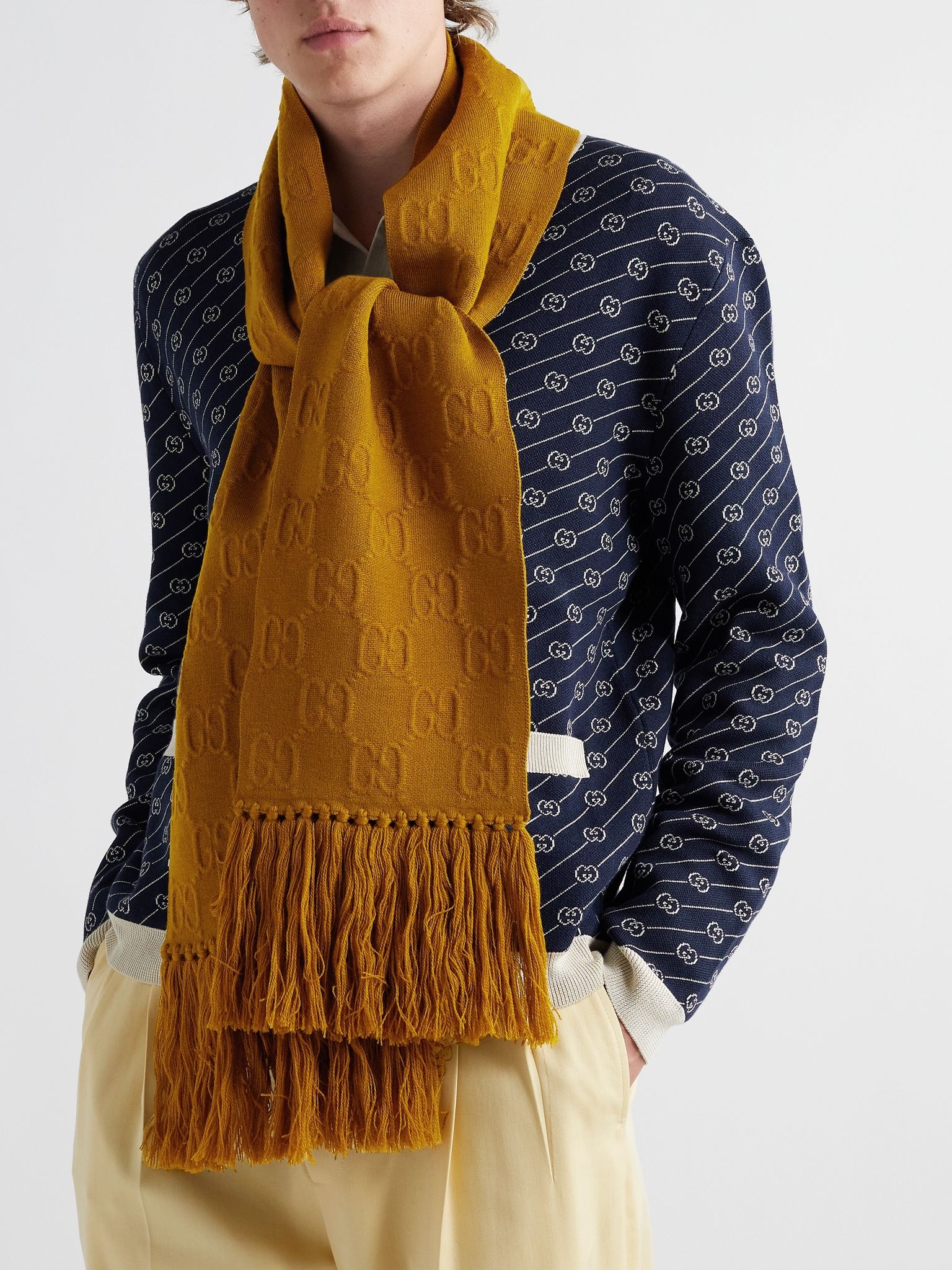 Fringed Logo-Jacquard Cotton Scarf - 2