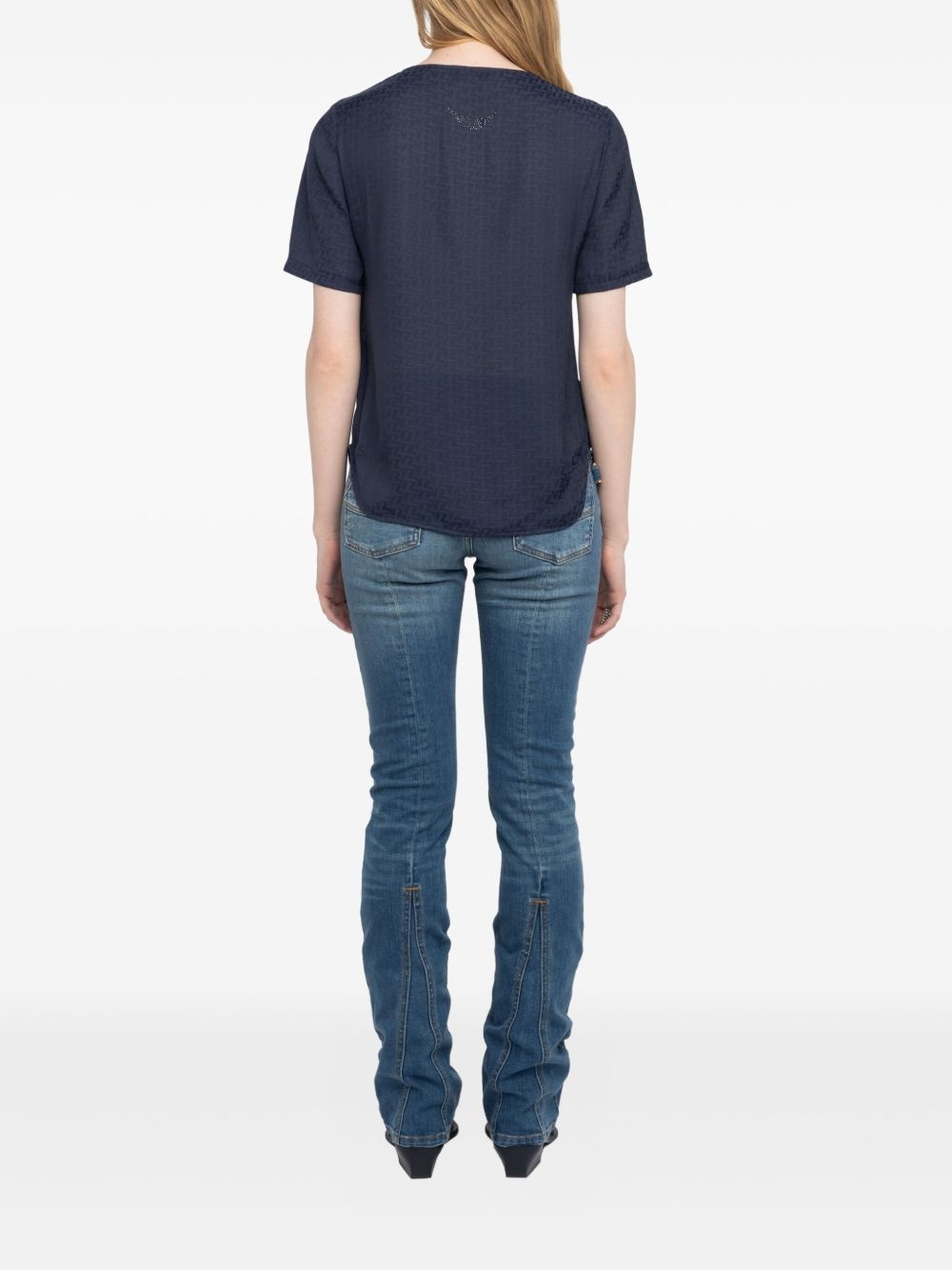 lace-up v-neck t-shirt - 3