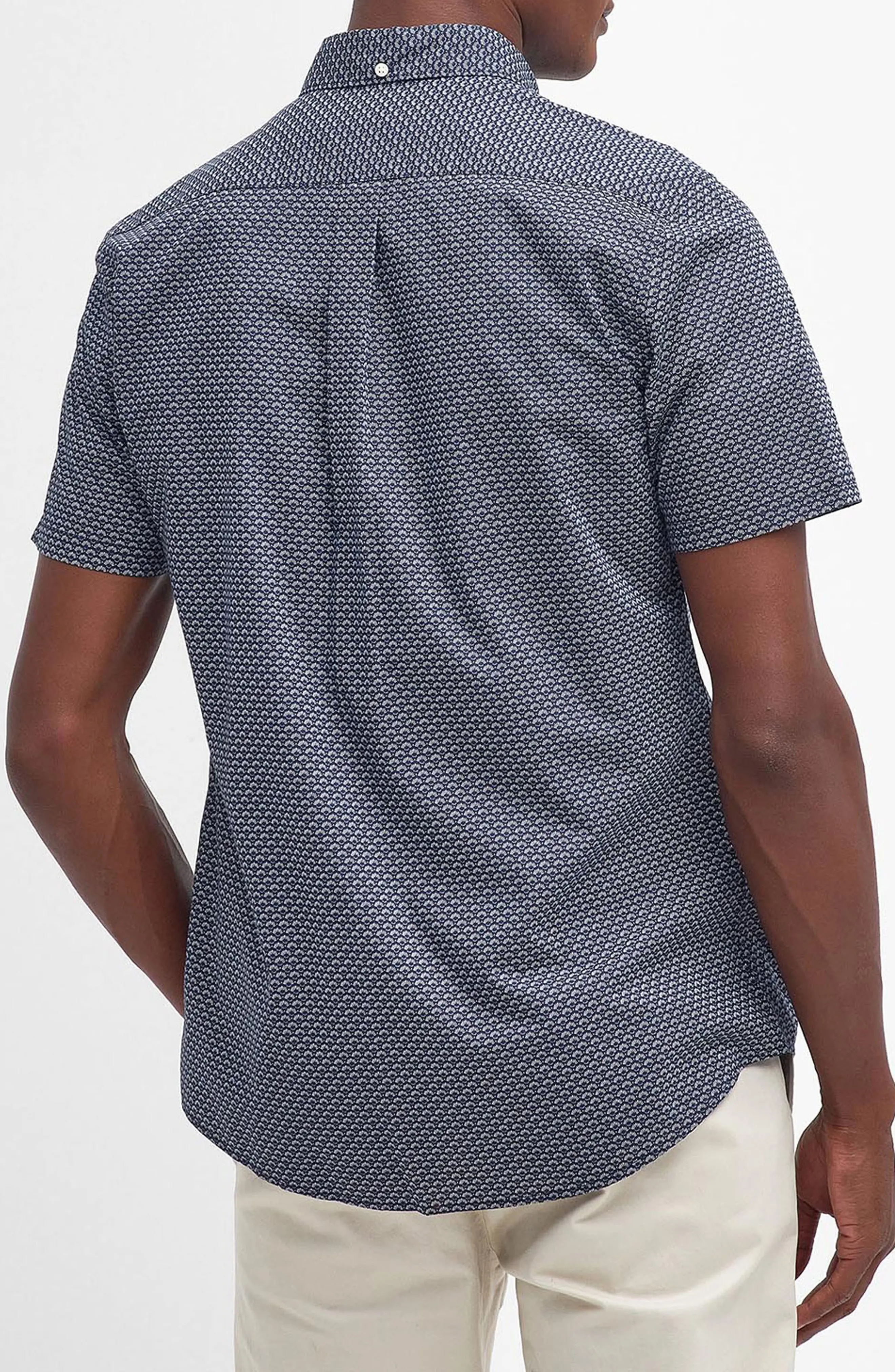 Tailored Fit Scallop Print Short Sleeve Cotton Button-Down Shirt - 3