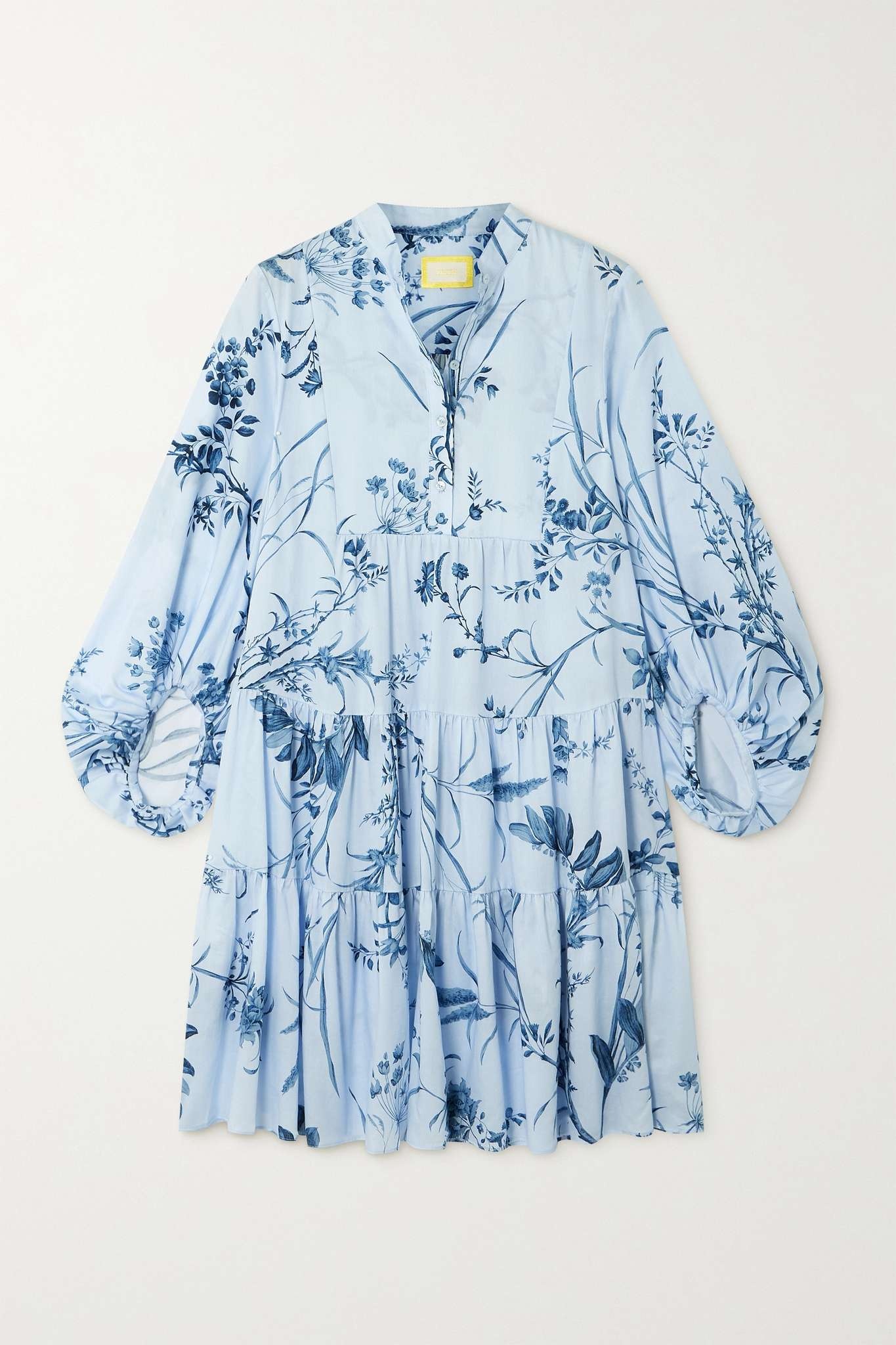 Tiered floral-print cotton-voile mini shirt dress - 1