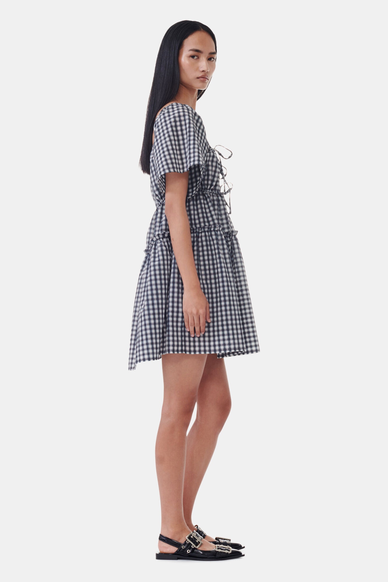 SEERSUCKER CHECK MINI LAYER DRESS - 4