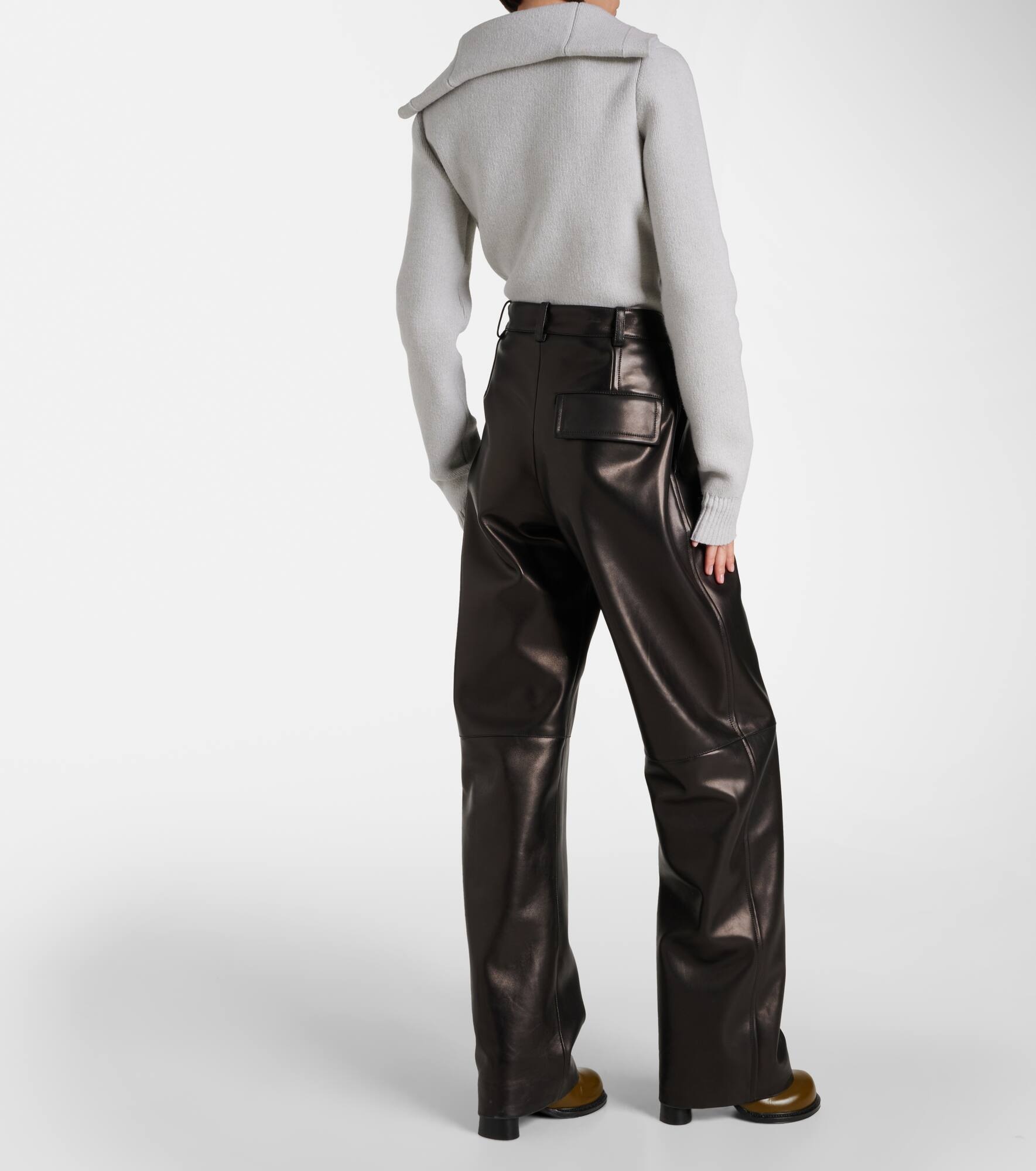 High-rise leather wide-leg pants - 3
