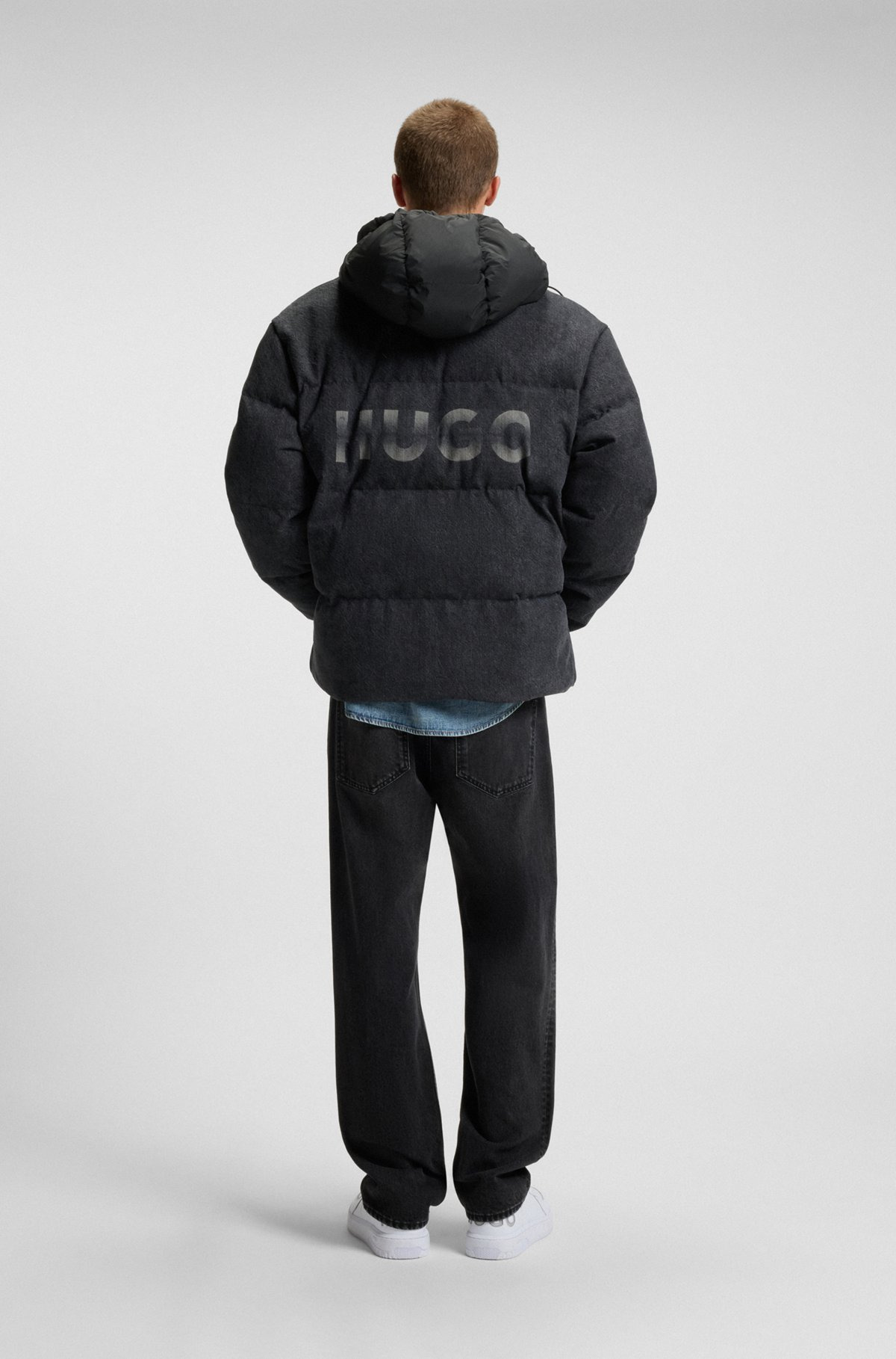 RELAXED-FIT PADDED JACKET IN BLACK DENIM WITH LOGOS - 4
